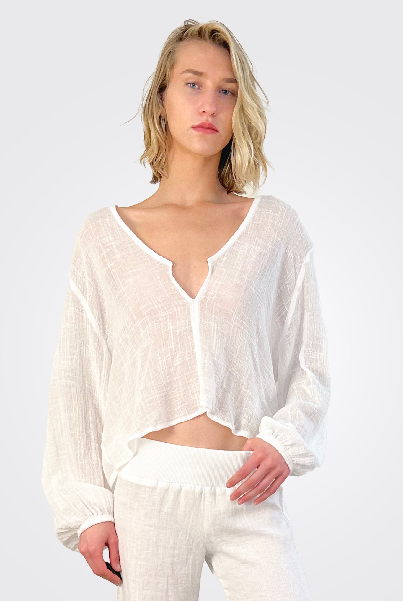 V Neck Modern Peasant Blouse - Cloud by Enza Costa | 25 South Boutiques