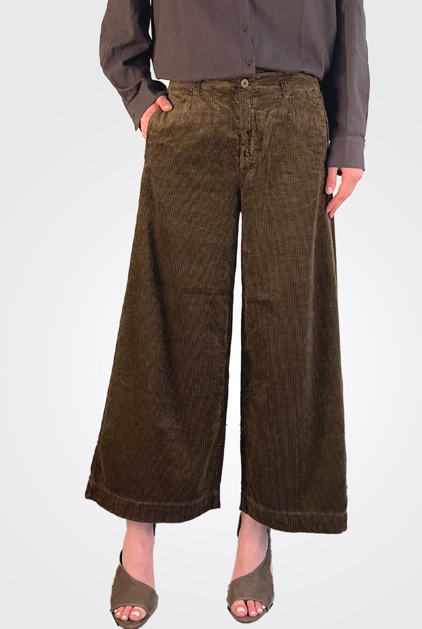 Wide Leg Corduroy Trousers - Chocolate by Transit Par-Such — alternate view