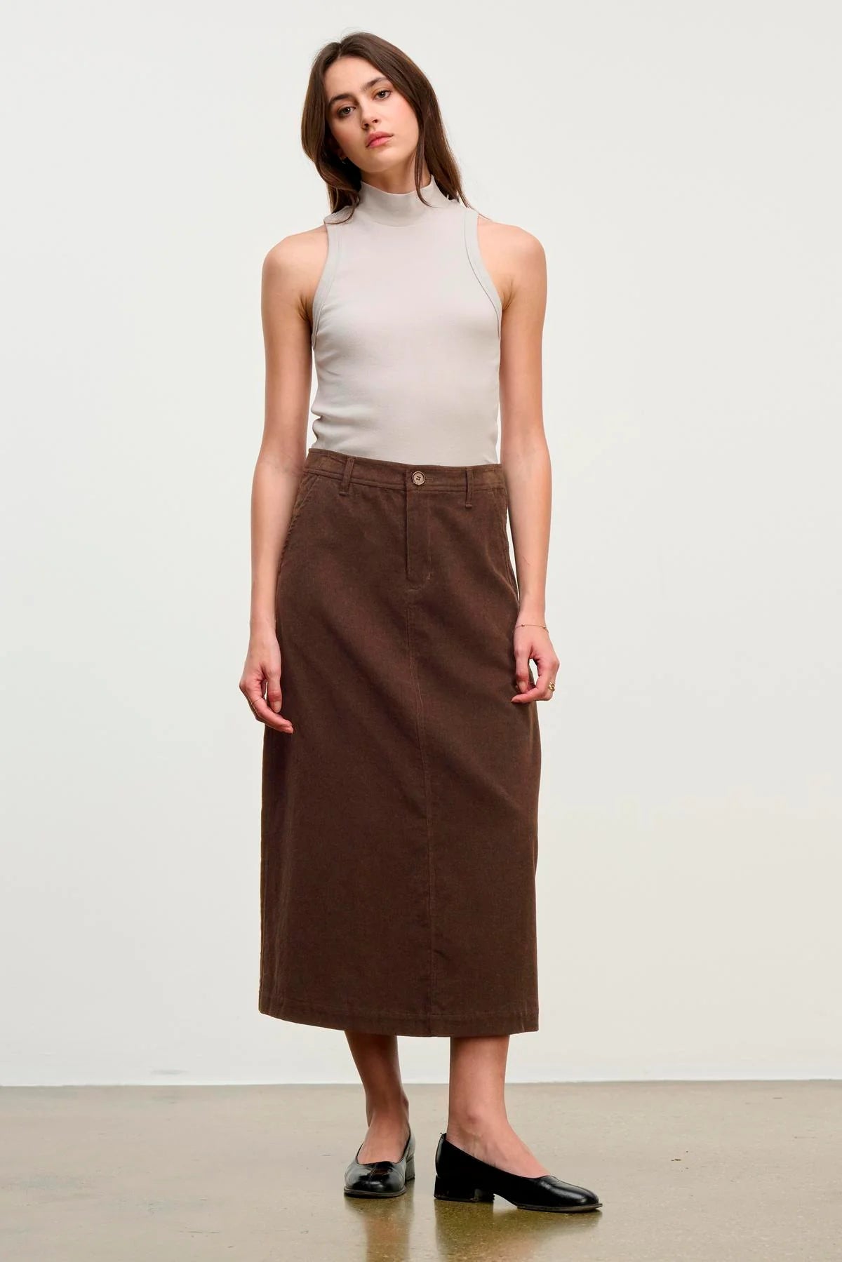 Fia Corduroy Skirt - Bark by Velvet | 25 South Boutiques