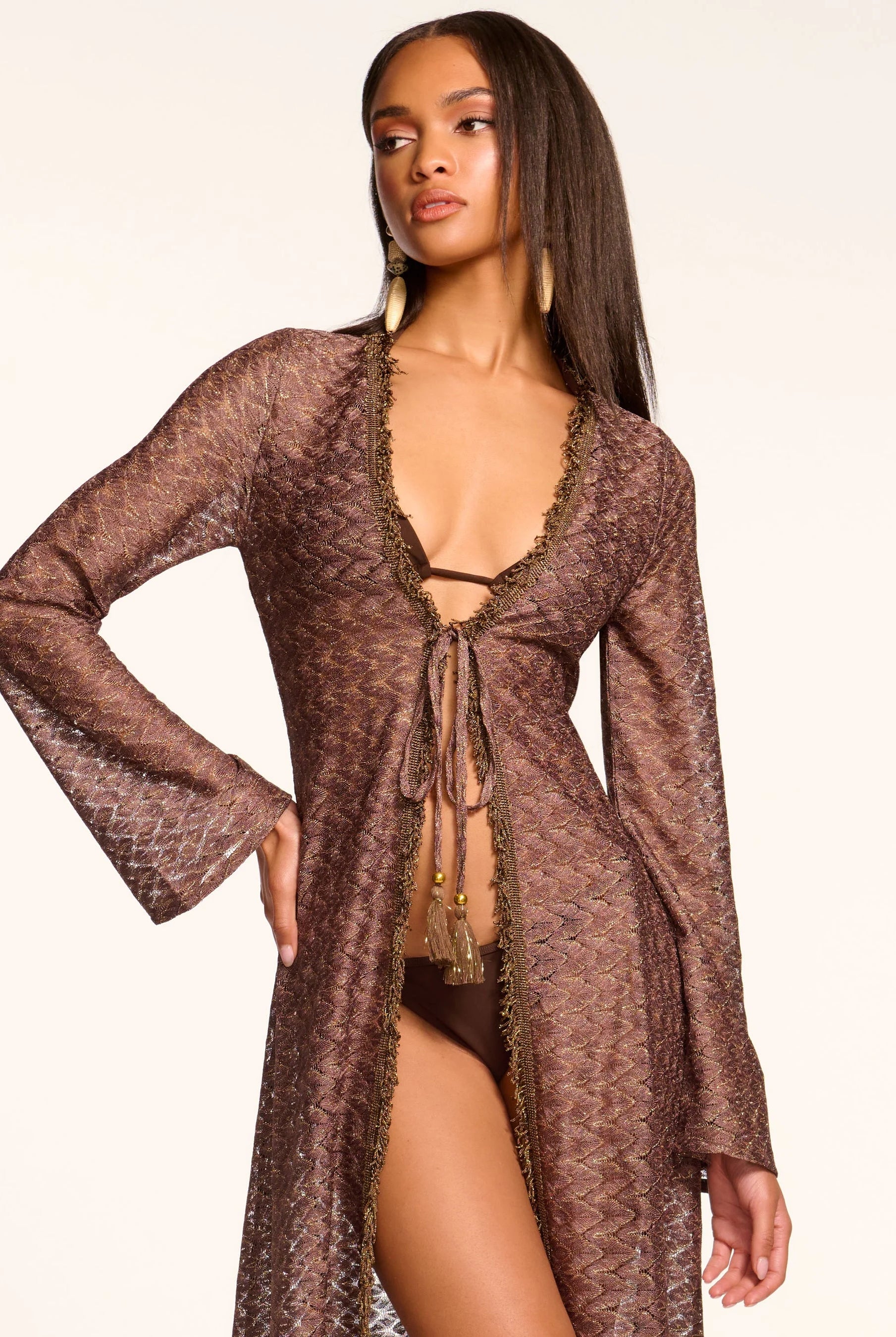 Fatima Zig Zag Coverup Dress - Bronze by Ramy Brook — alternate view