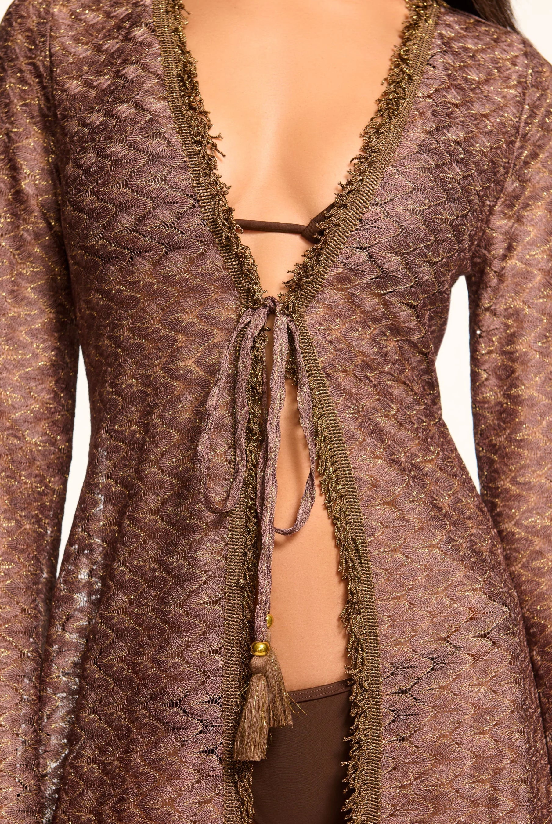Fatima Zig Zag Coverup Dress - Bronze by Ramy Brook — view 3