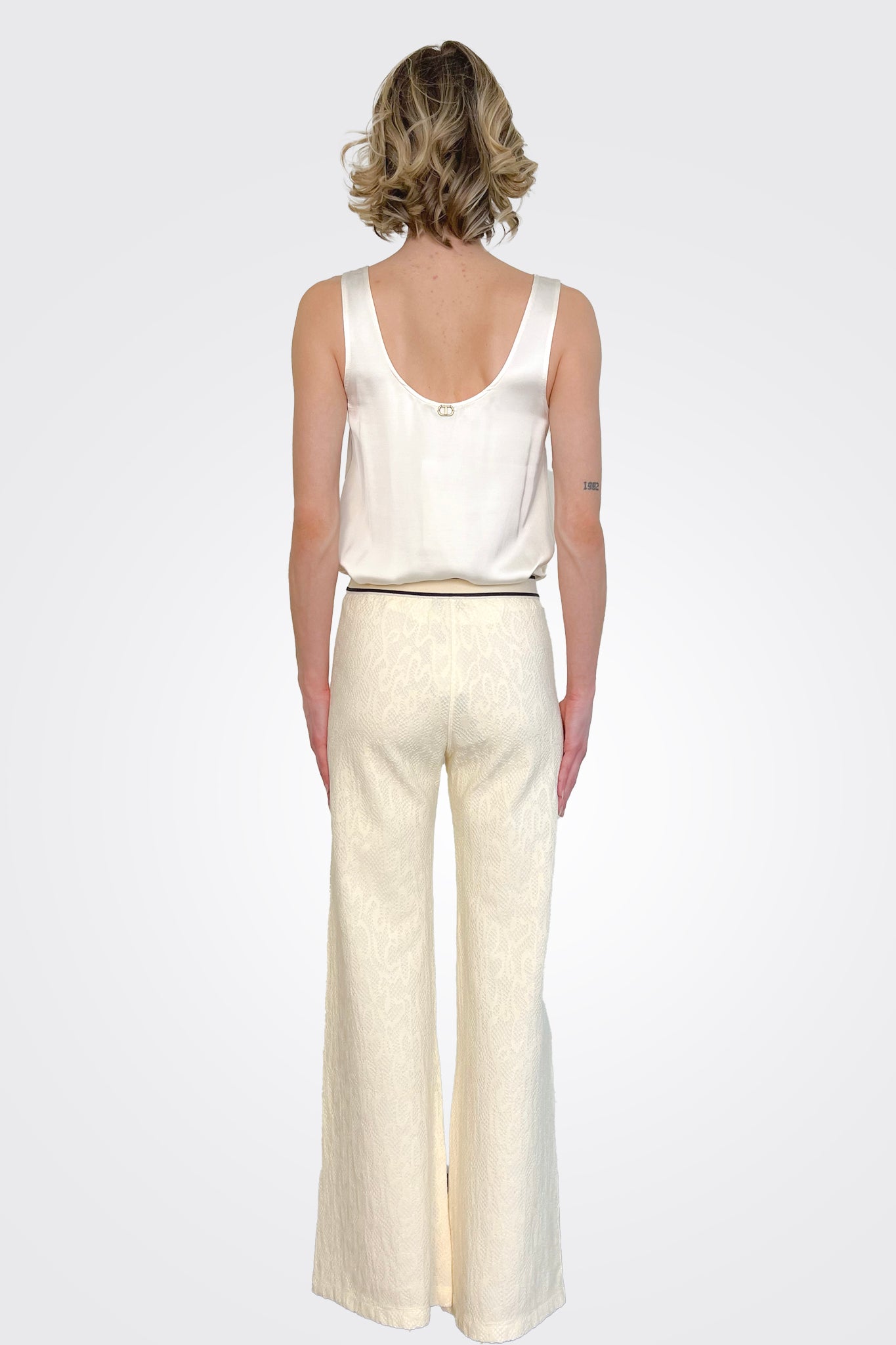 Long Straight Leg Pants - Cream by Seventy Venezia — view 4