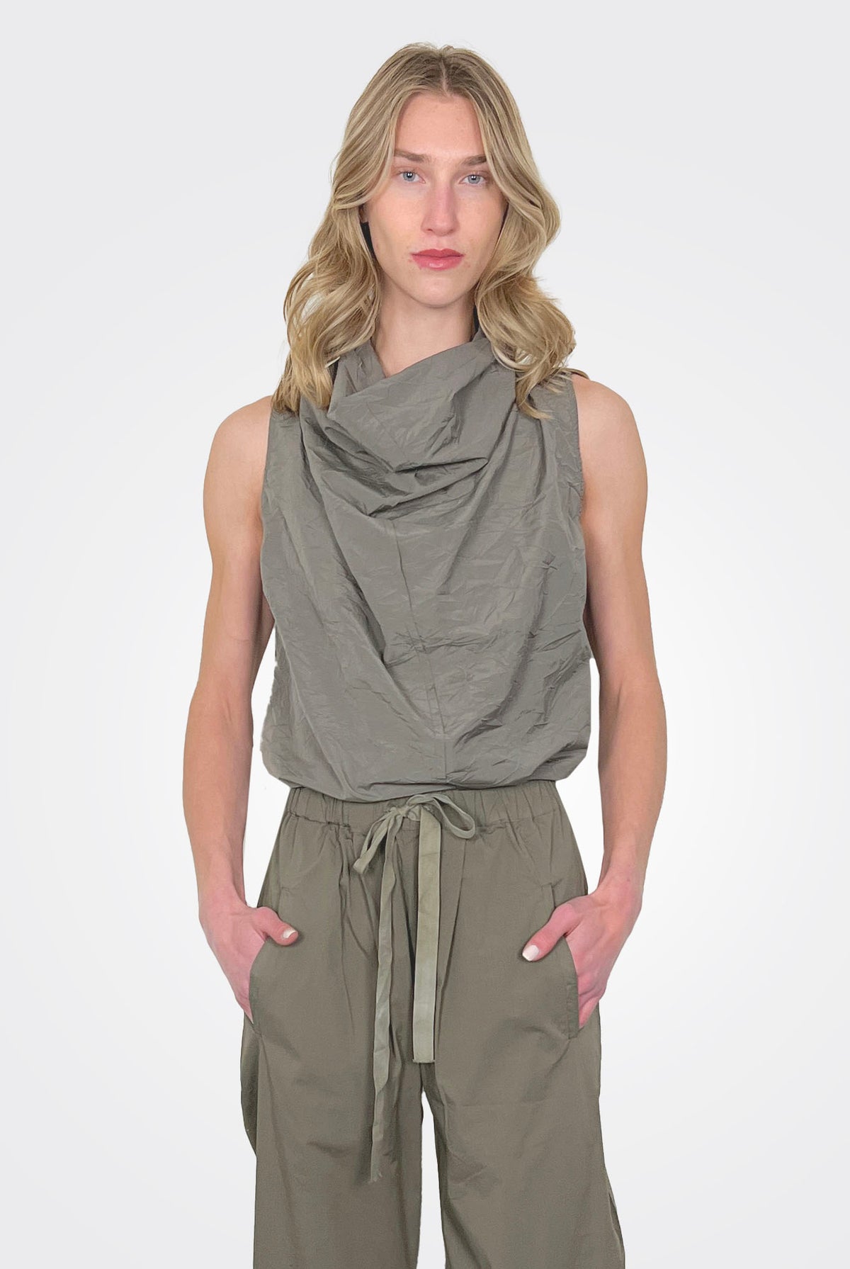 Crinkled Cotton Draped Top - Safari by Kristensen | 25 South Boutiques