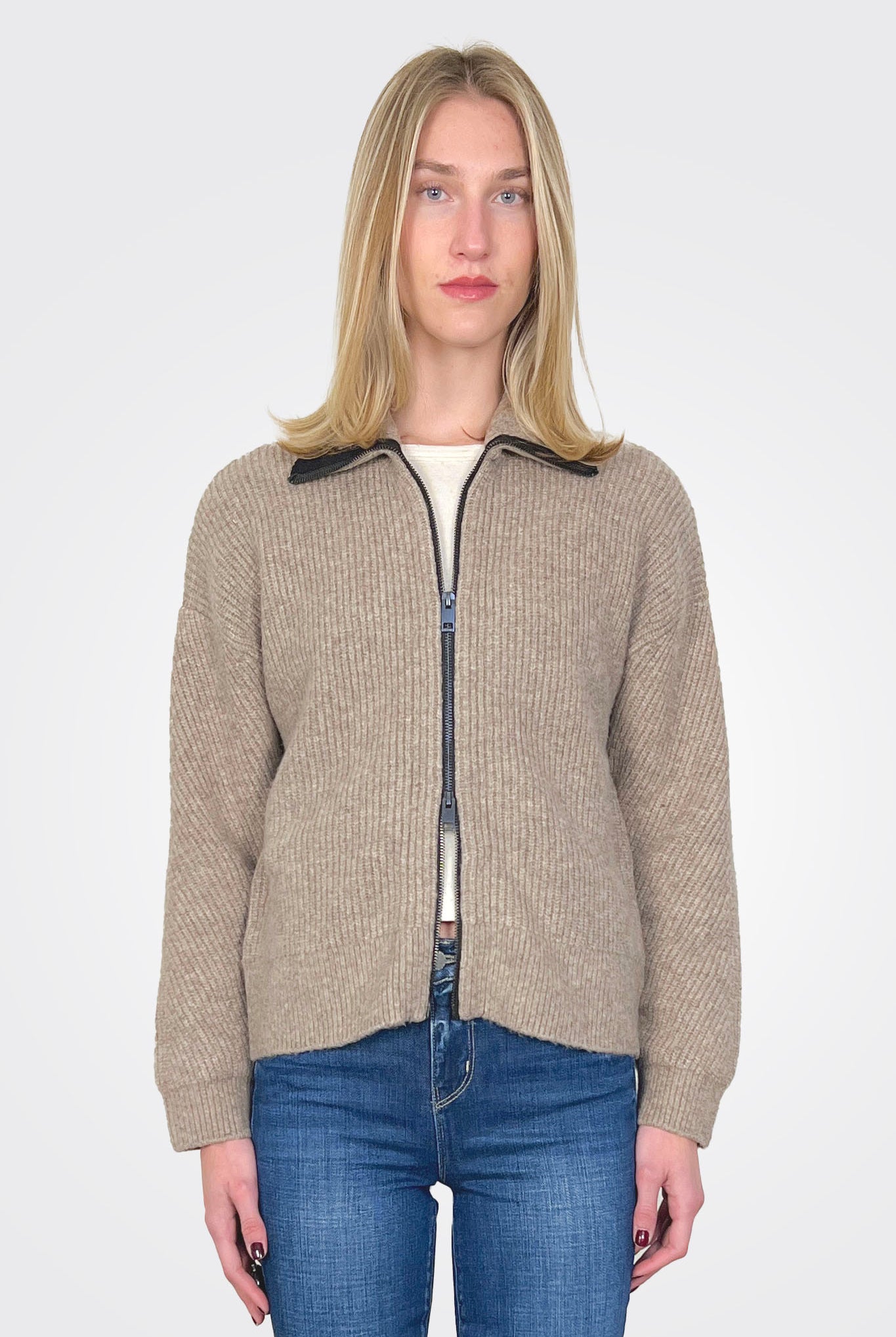 Cali Zip Up Sweater - Dark Oatmeal by Michael Stars — alternate view