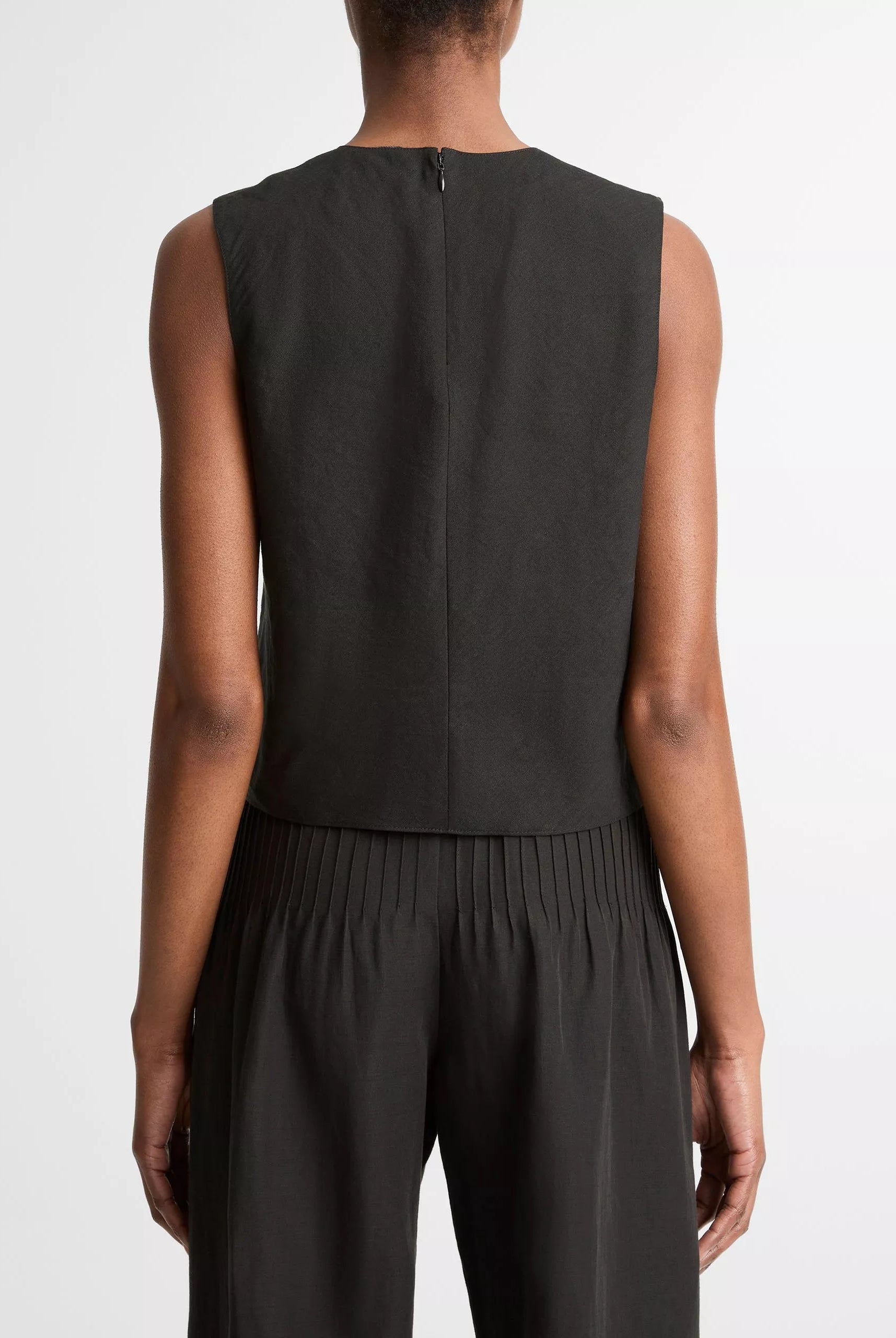 Linen Crew Neck Tank - Black by Vince — view 3