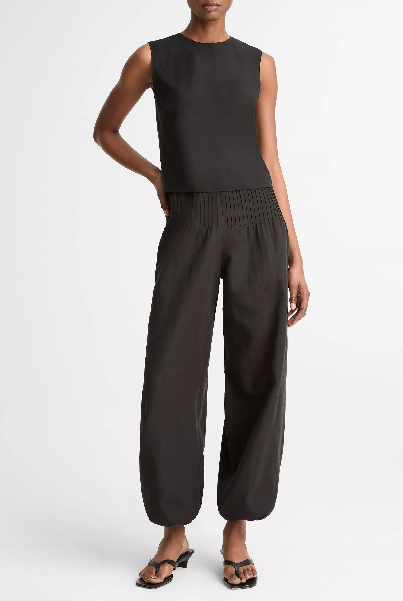 Linen Crew Neck Tank - Black by Vince — view 4