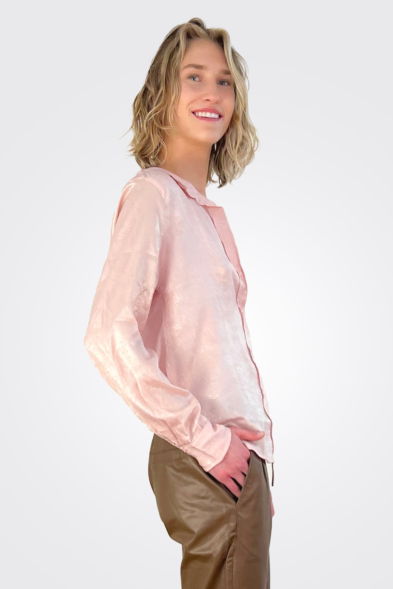 Siena Shimmer Shirt - Light Pink by Dylan — alternate view
