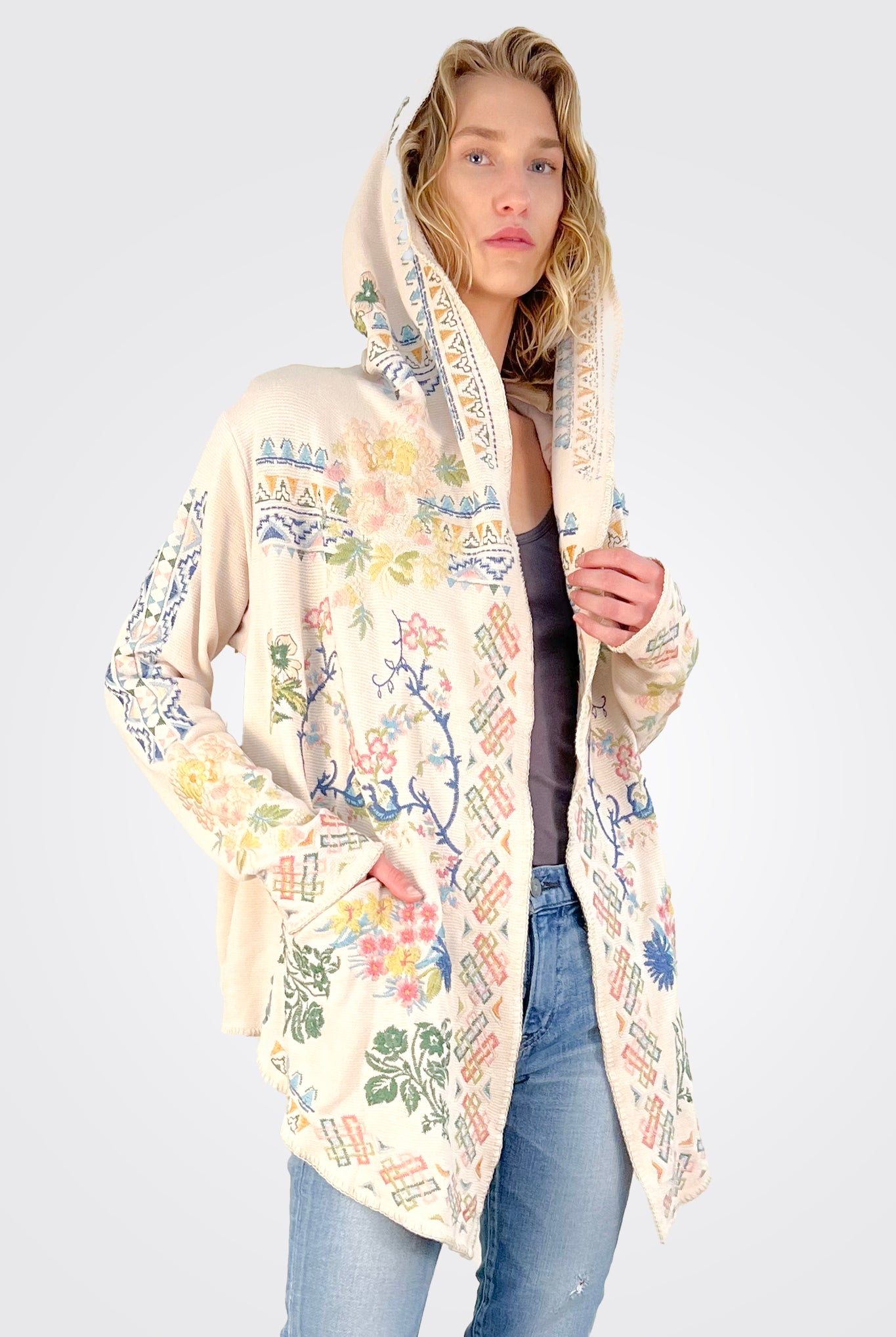 Fayetta Short Hoodie Jacket - Ecru by Johnny Was — alternate view