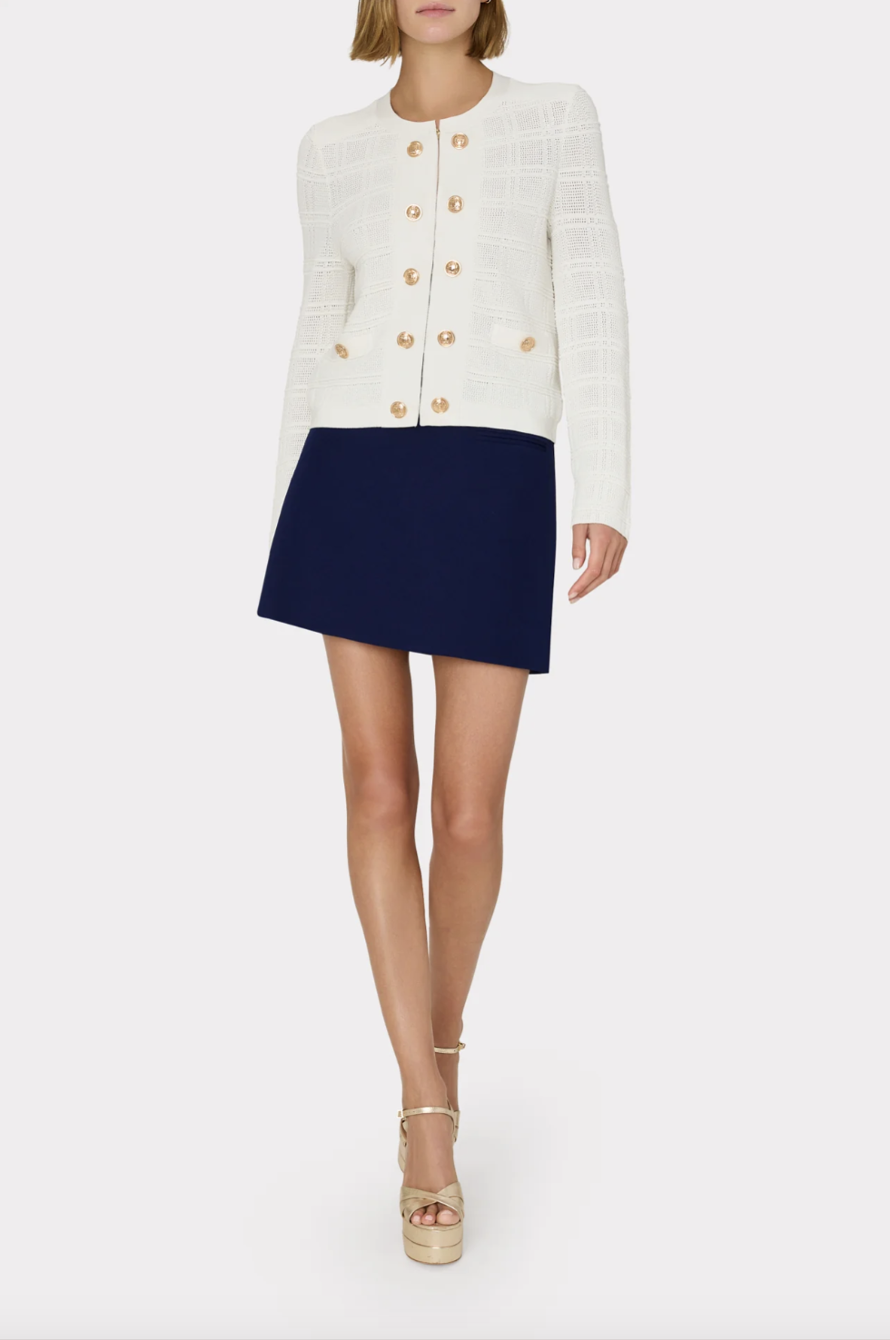 Pointelle Textured Knit Jacket - Ecru by Milly — view 3