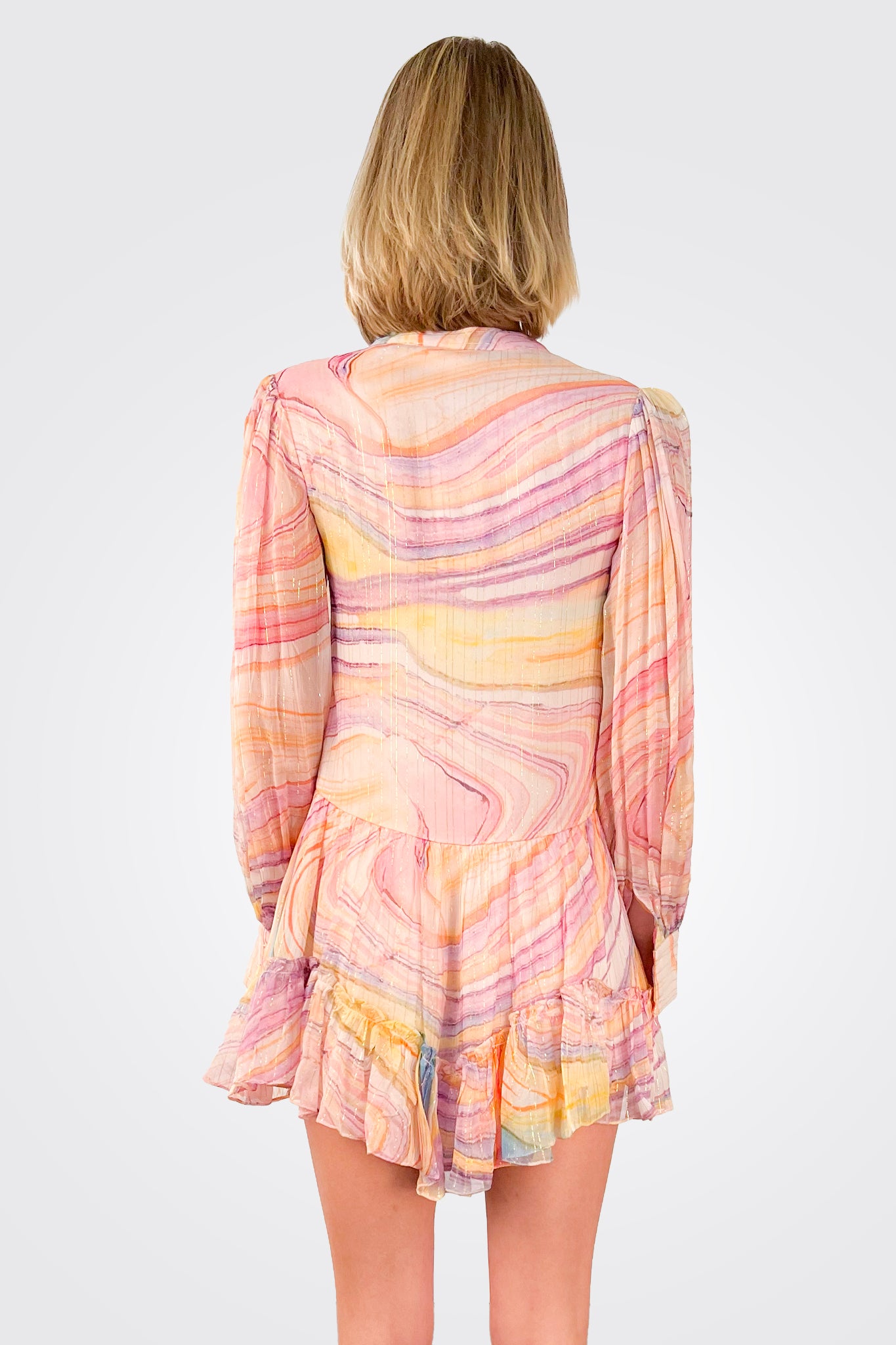 Eira Long Sleeve Mini Dress - Peach / Lilac by Rococo Sand — view 3