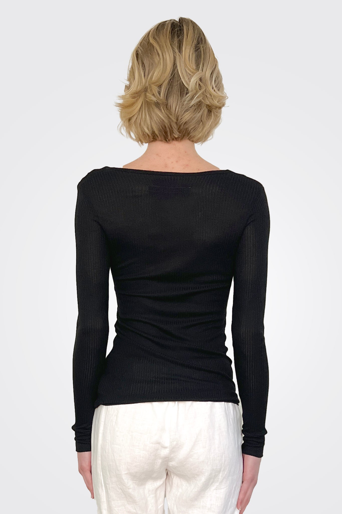 Rib Knit Henley - Black by Enza Costa — alternate view