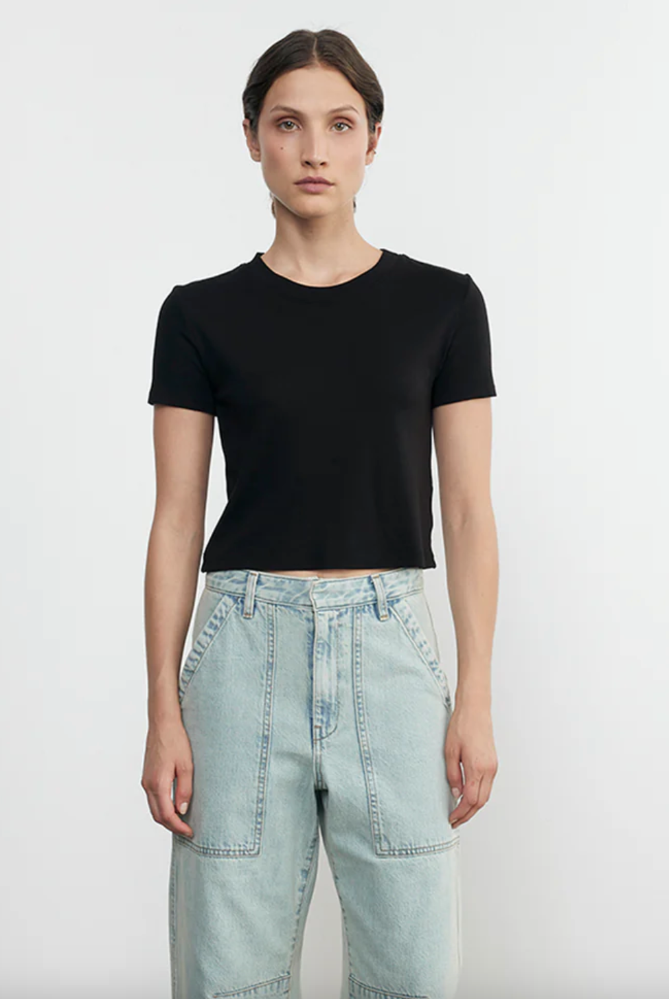 Supima Cotton Cropped Perfect Short Sleeve Tee - Black by Enza Costa | 25 South Boutiques