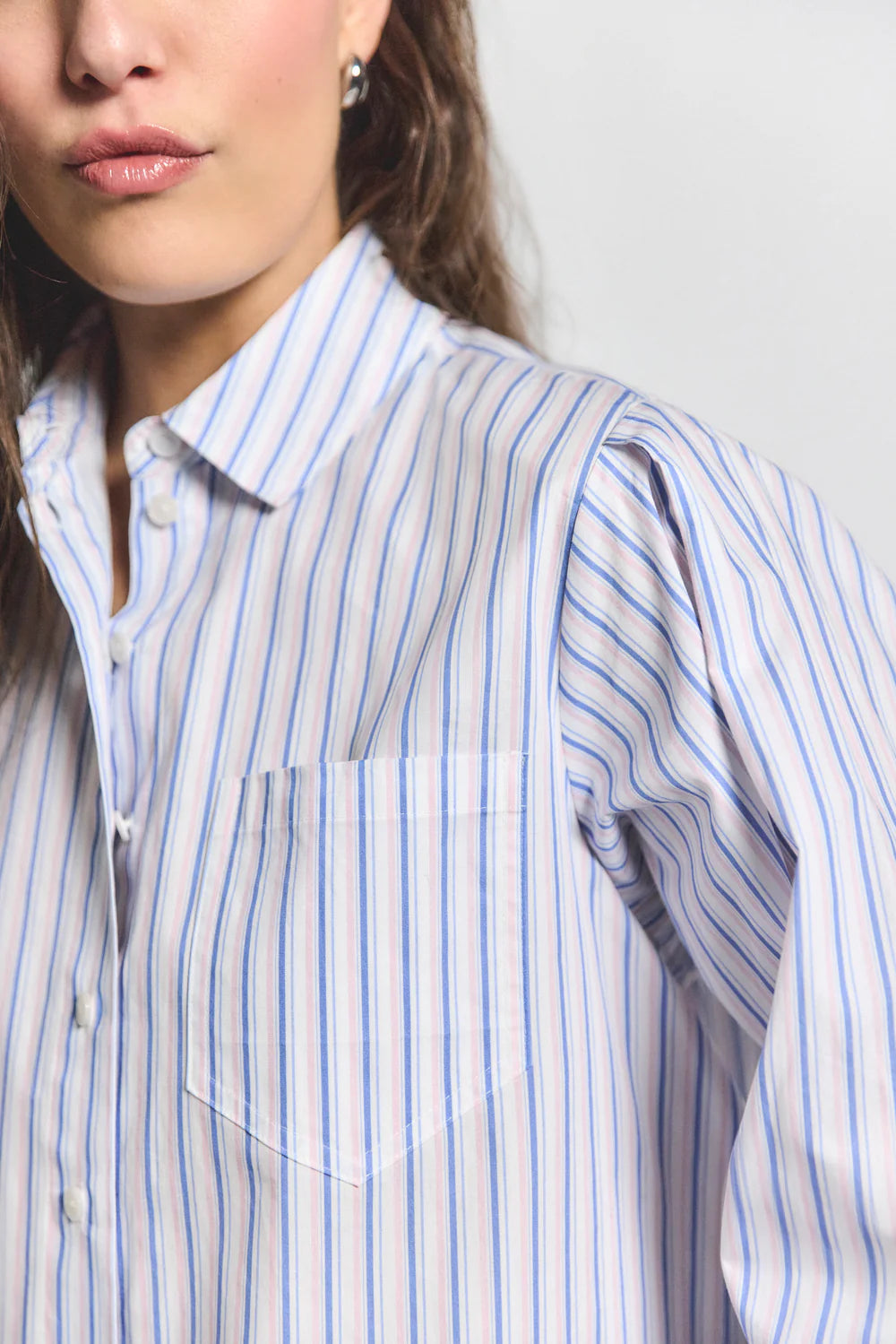Estrella Striped Cropped Button Down - Blue Multi by Derek Lam — alternate view