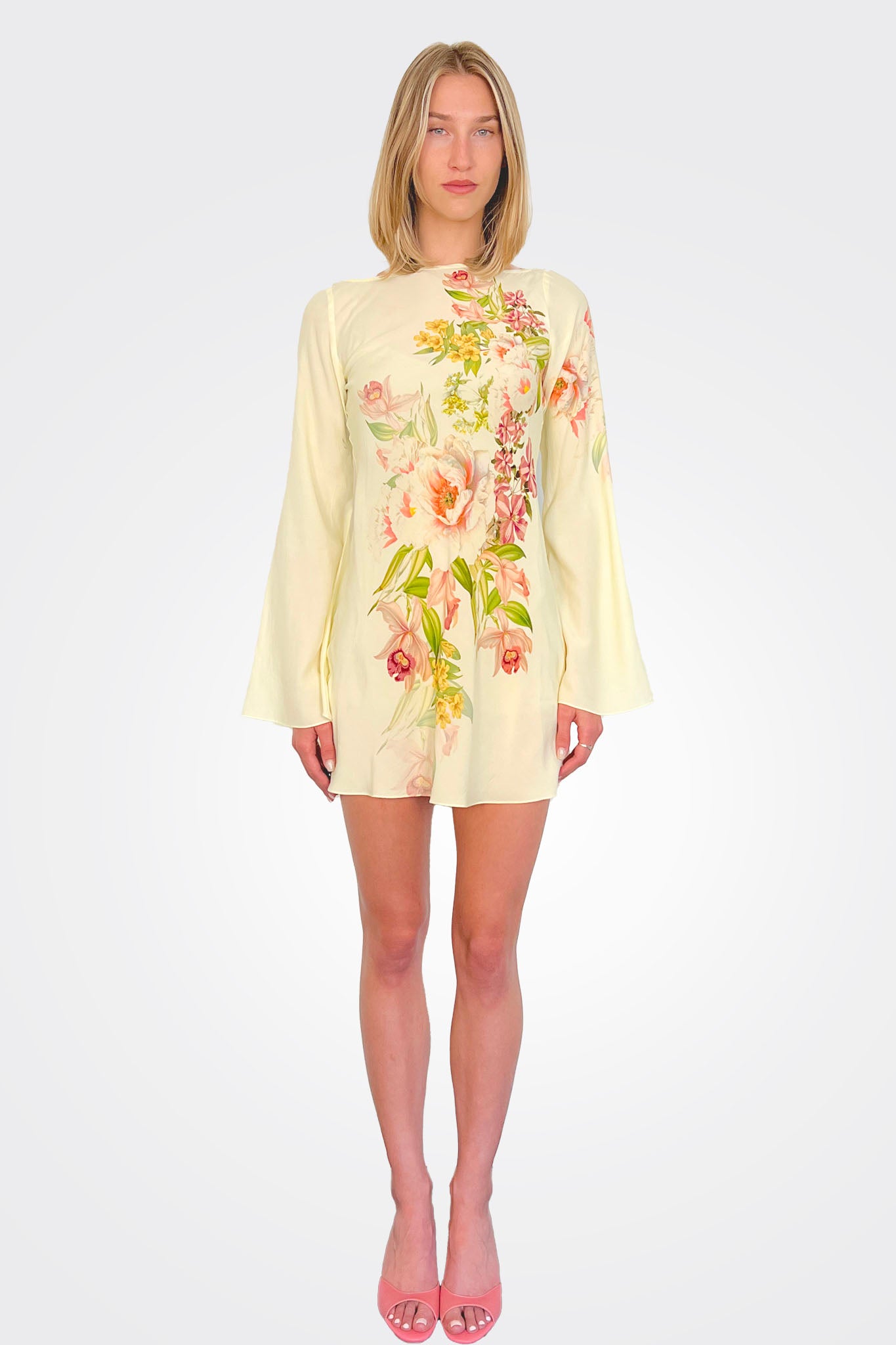 Aiva Long Sleeve Short Dress - Ivory Floral by Hemant & Nandita | 25 South Boutiques