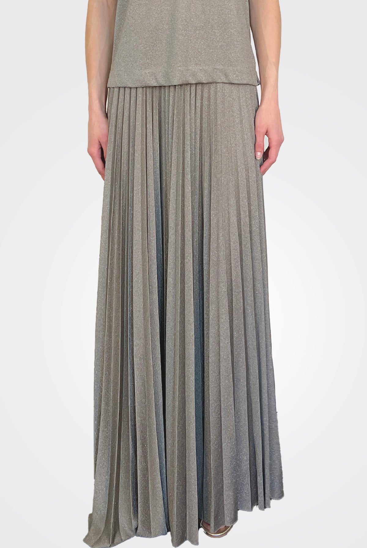 Lurex Jersey Pleated Skirt - Verde Green Pepper by Liviana Conti — view 6