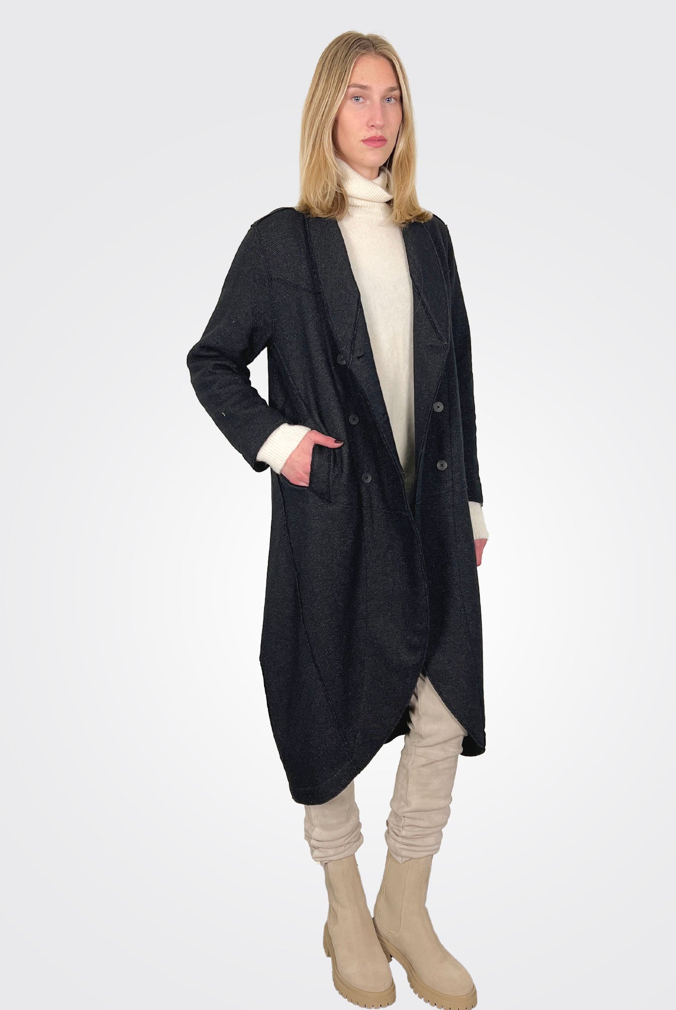 Oversize Double Breasted Long Coat - Grey Pattern by Transit Par-Such — view 3