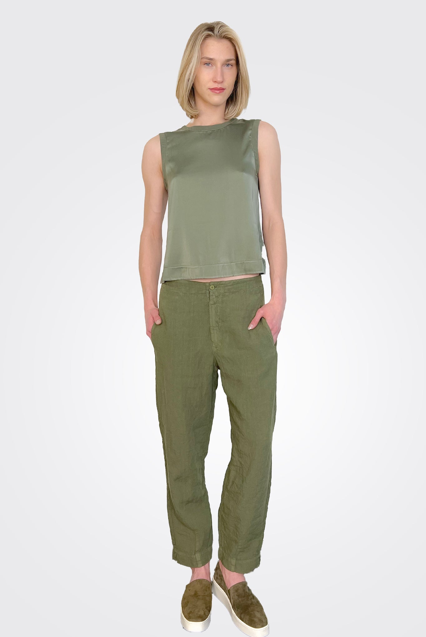 Stretch Silk Satin Tank - Green by Transit Par-Such — view 3