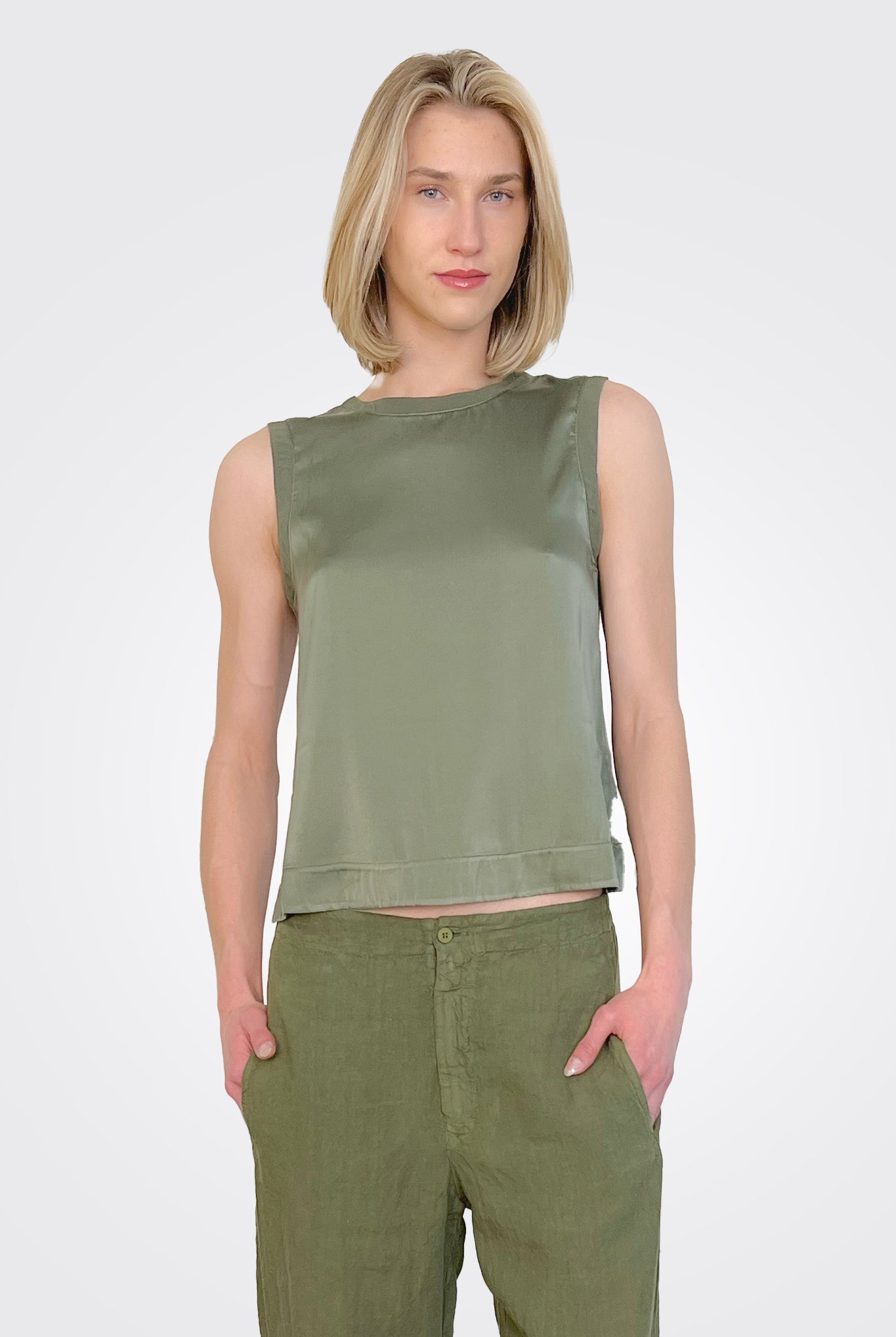 Stretch Silk Satin Tank - Green by Transit Par-Such | 25 South Boutiques