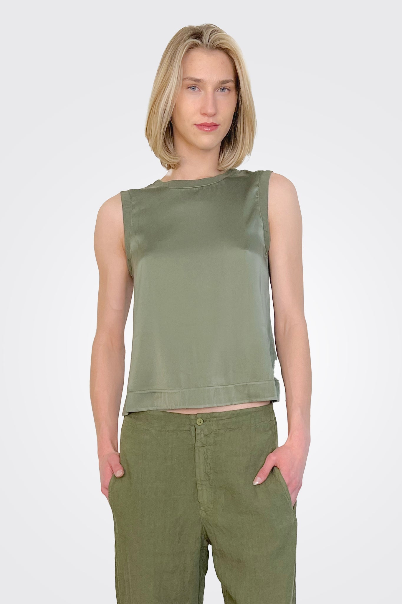 Stretch Silk Satin Tank - Green by Transit Par-Such | 25 South Boutiques