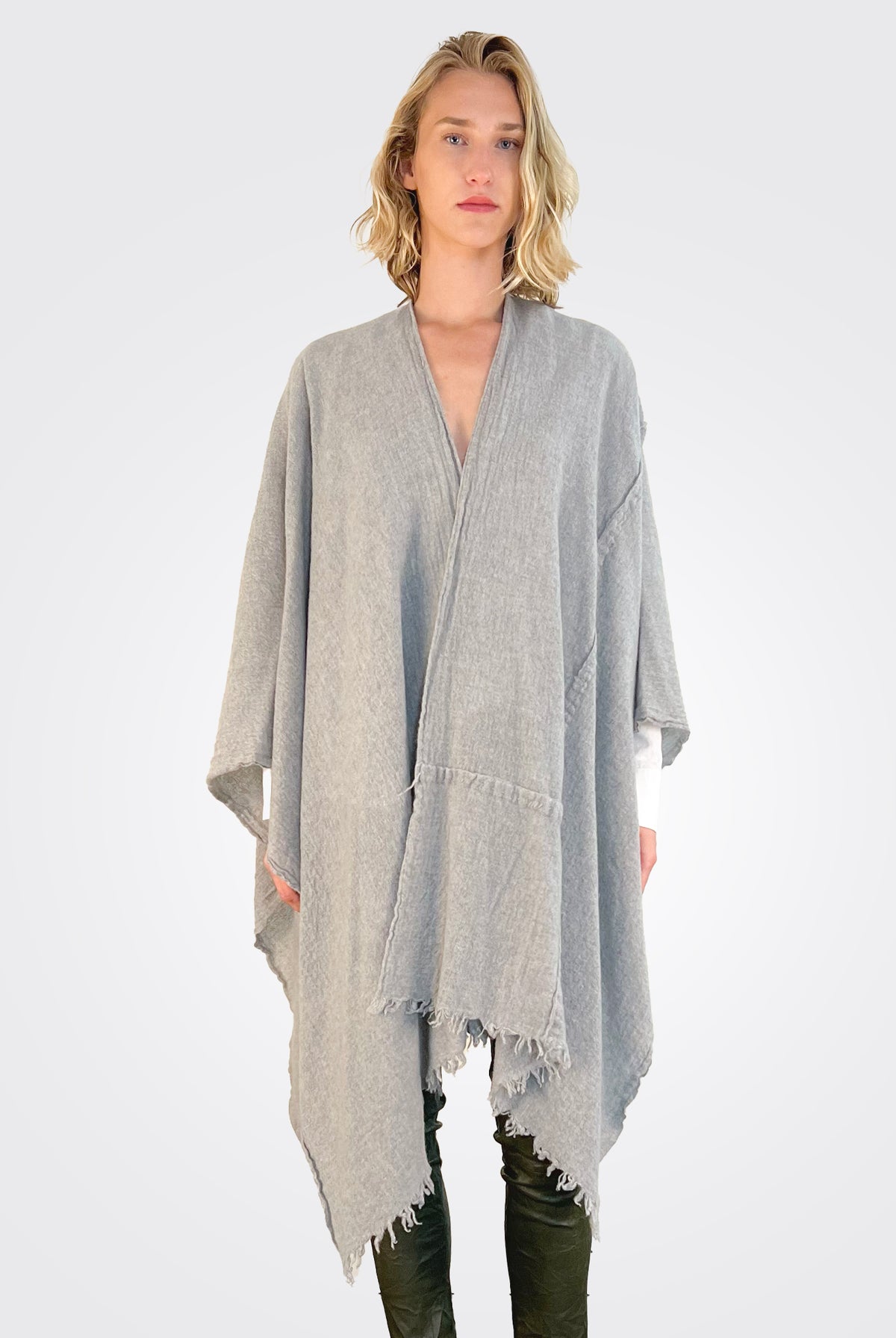 Stitch Detailed Poncho - Heather Grey by Private 0204 — alternate view