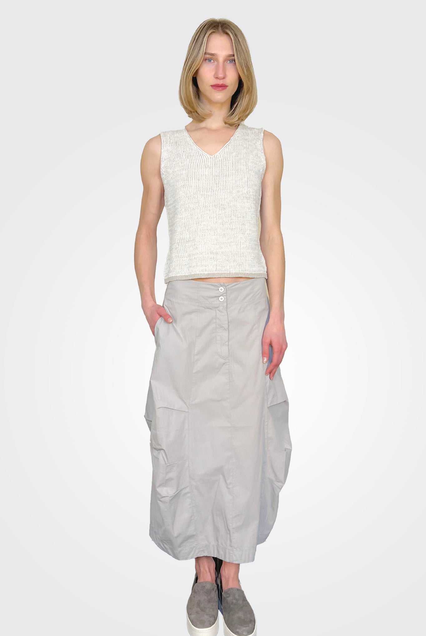 Button Closure Maxi Skirt - Grey by Transit Par-Such | 25 South Boutiques