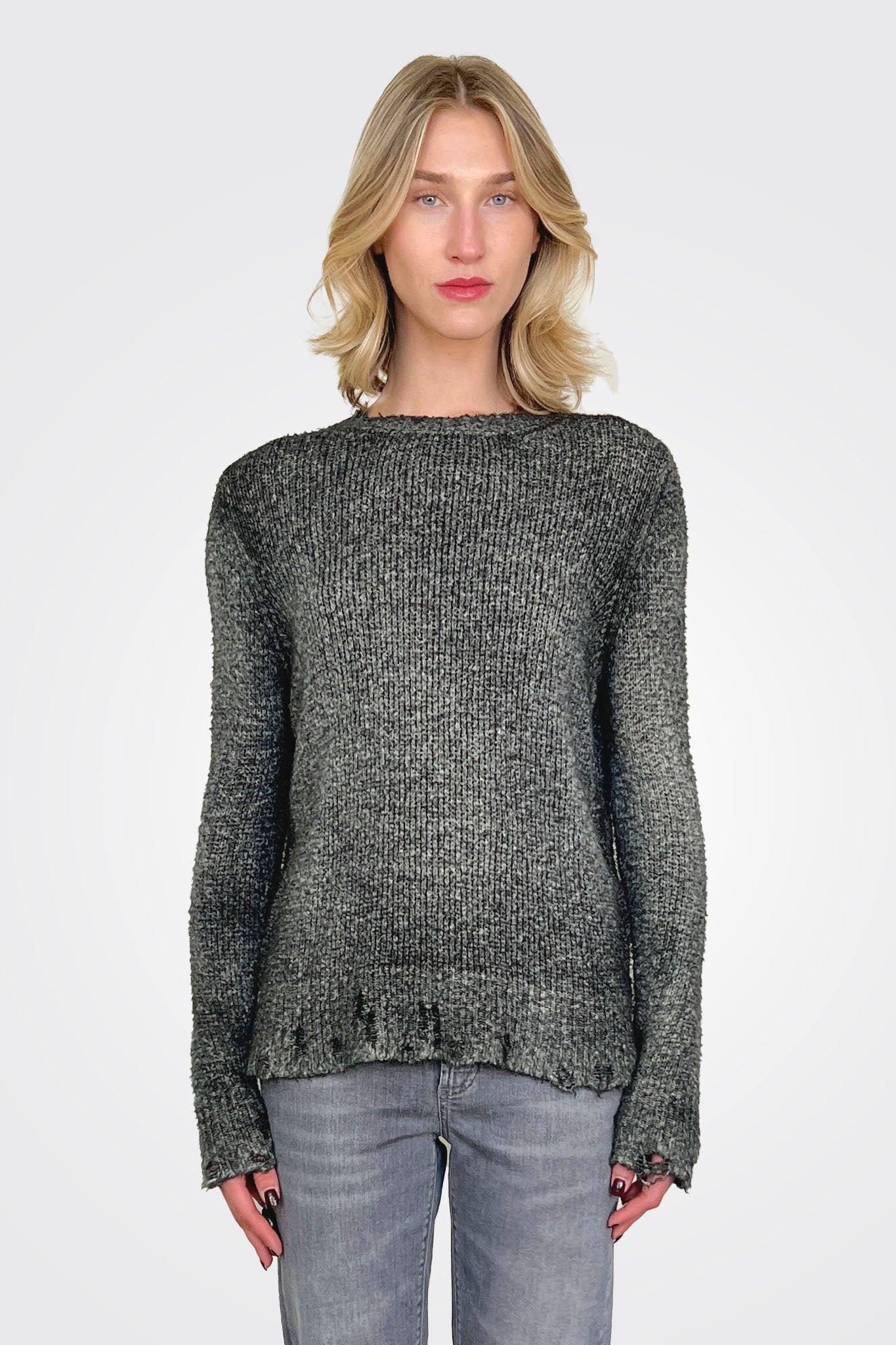 Reversible Knit Pullover - Black Grey by Avant Toi — alternate view