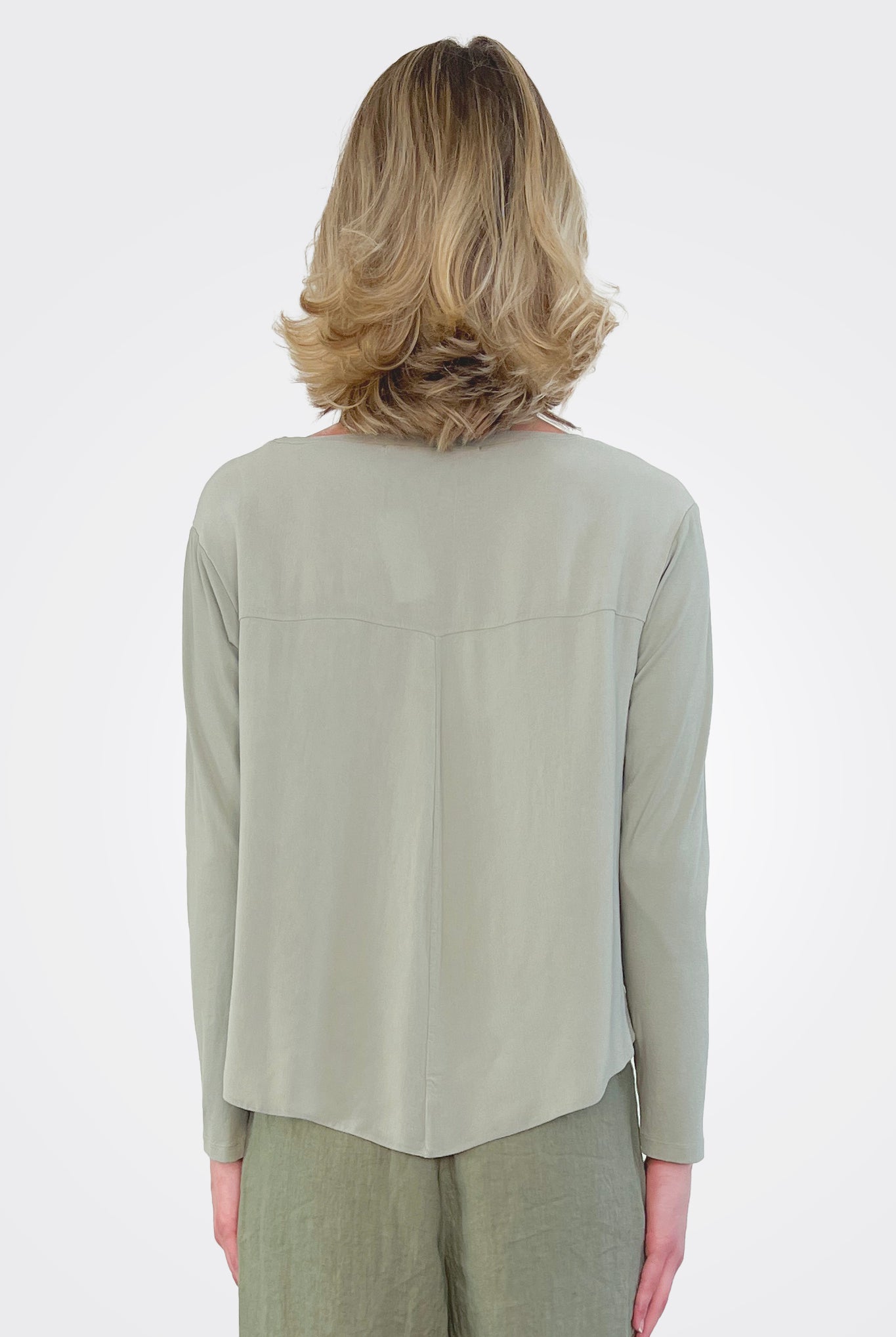 Boatneck Stretch Cotton Jersey T-Shirt - Sage Green by Transit Par-Such — alternate view