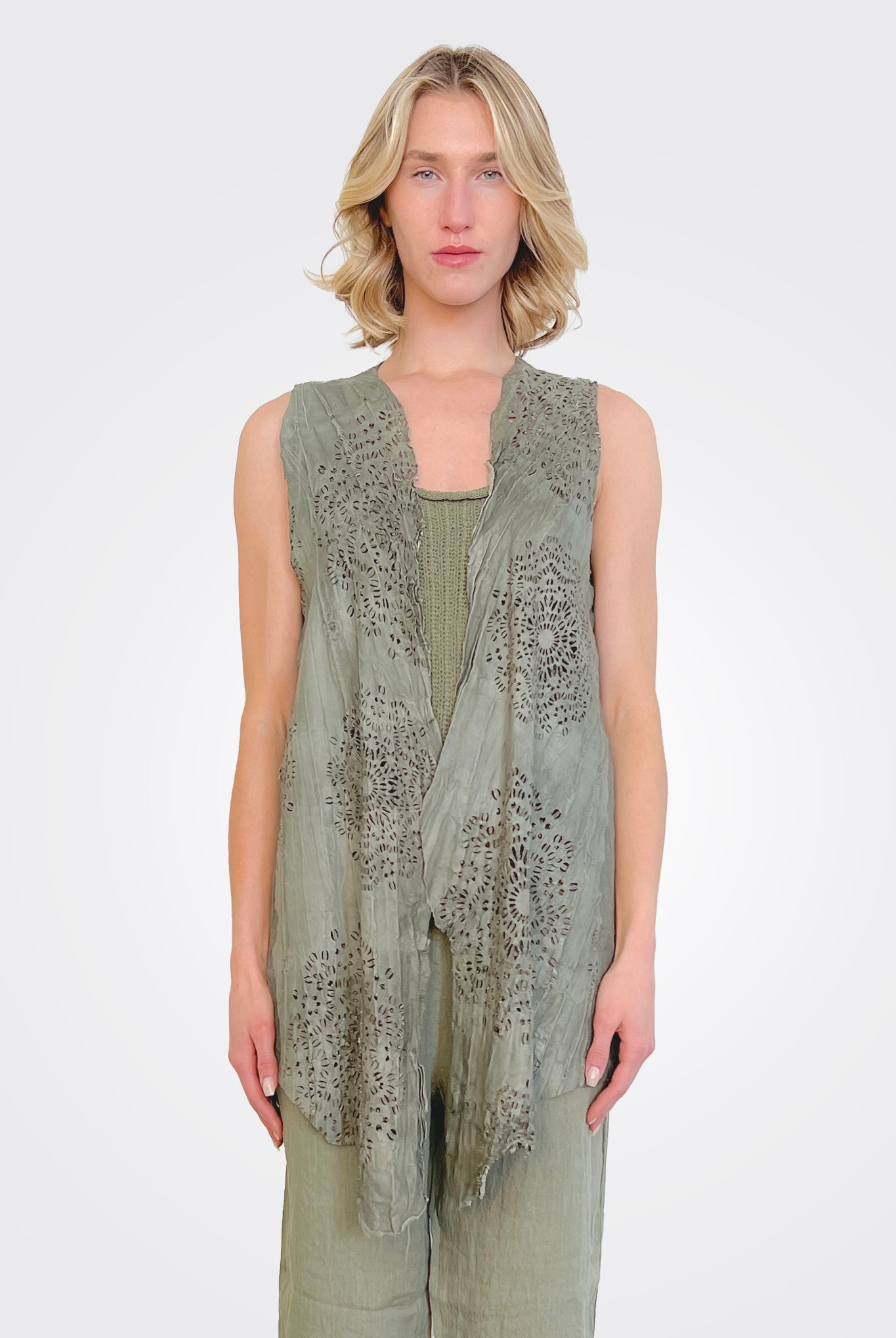 Lasercut Long Vest - Green by Transit Par-Such | 25 South Boutiques
