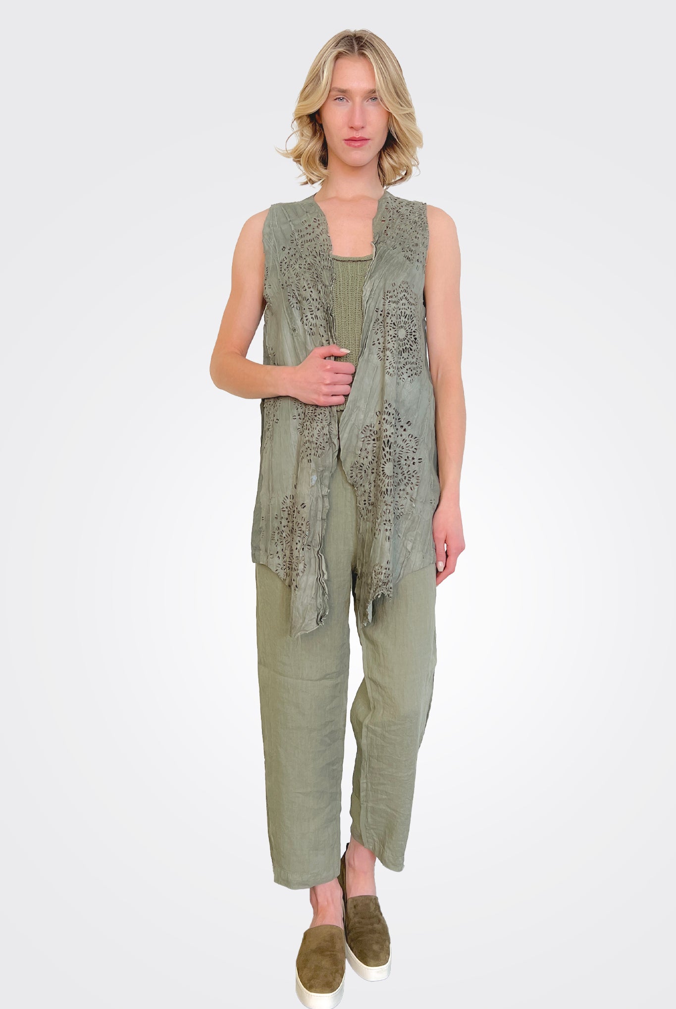 Lasercut Long Vest - Green by Transit Par-Such — alternate view