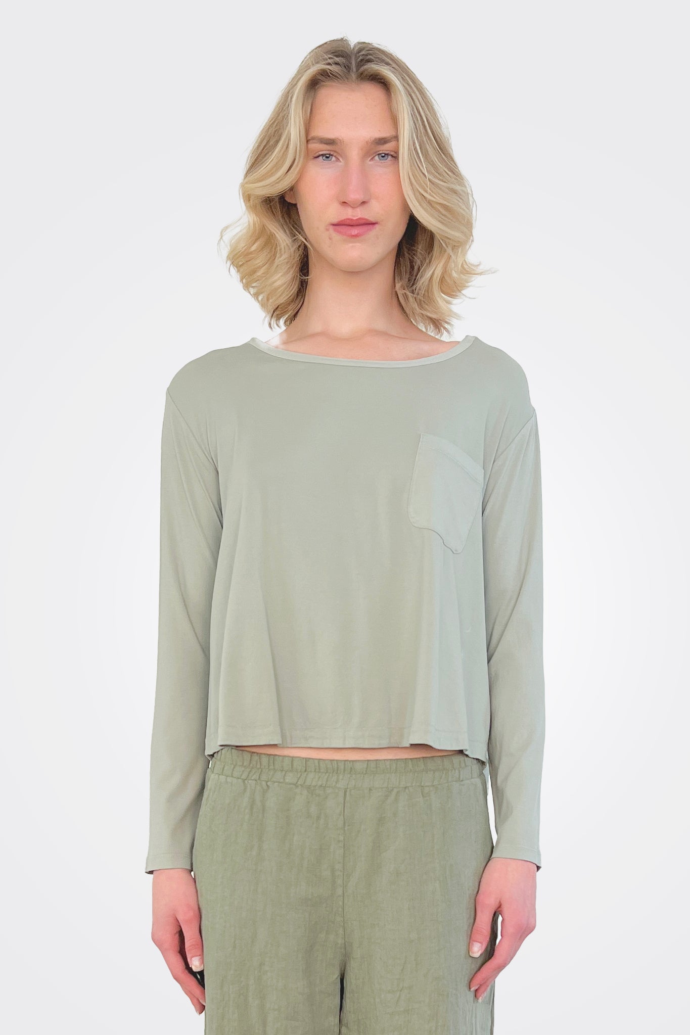 Boatneck Stretch Cotton Jersey T-Shirt - Sage Green by Transit Par-Such | 25 South Boutiques