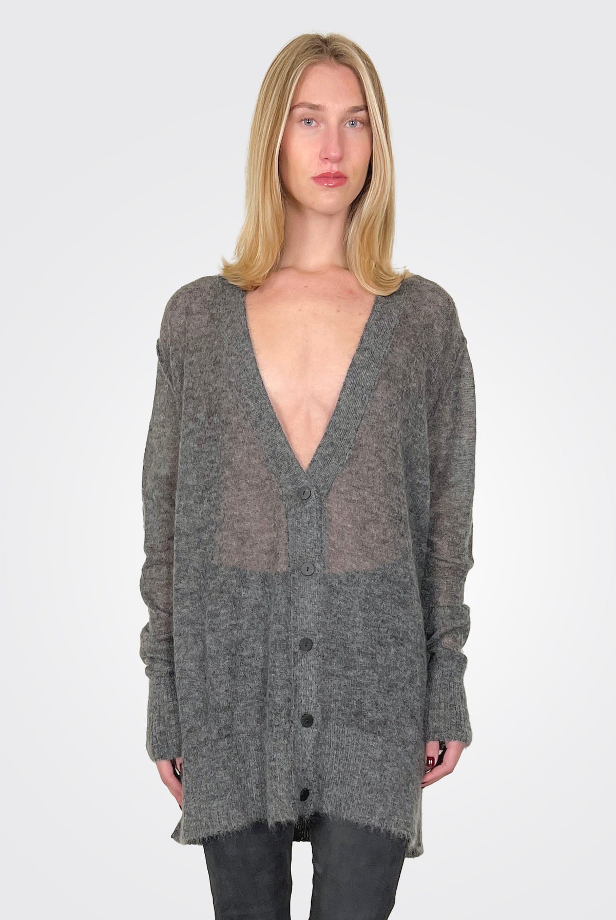 Mohair Silk Oversize Cardigan - Grey by Isabel Benenato | 25 South Boutiques
