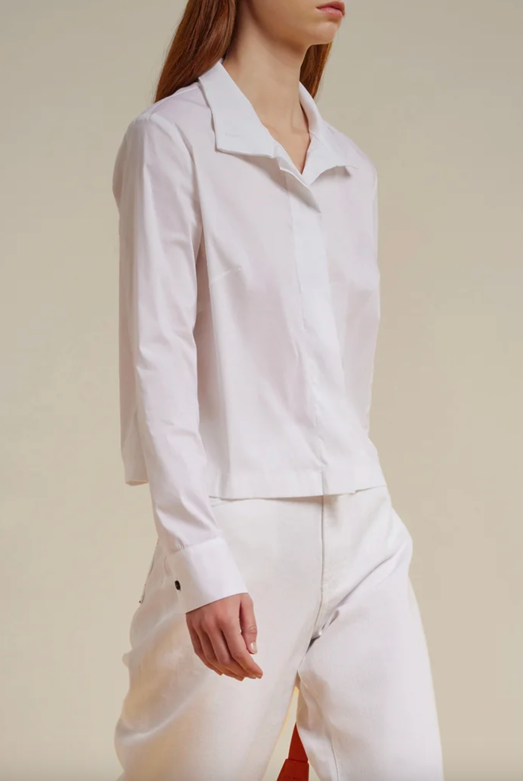 High Collor Button Up Crop Shirt - White by Liviana Conti | 25 South Boutiques