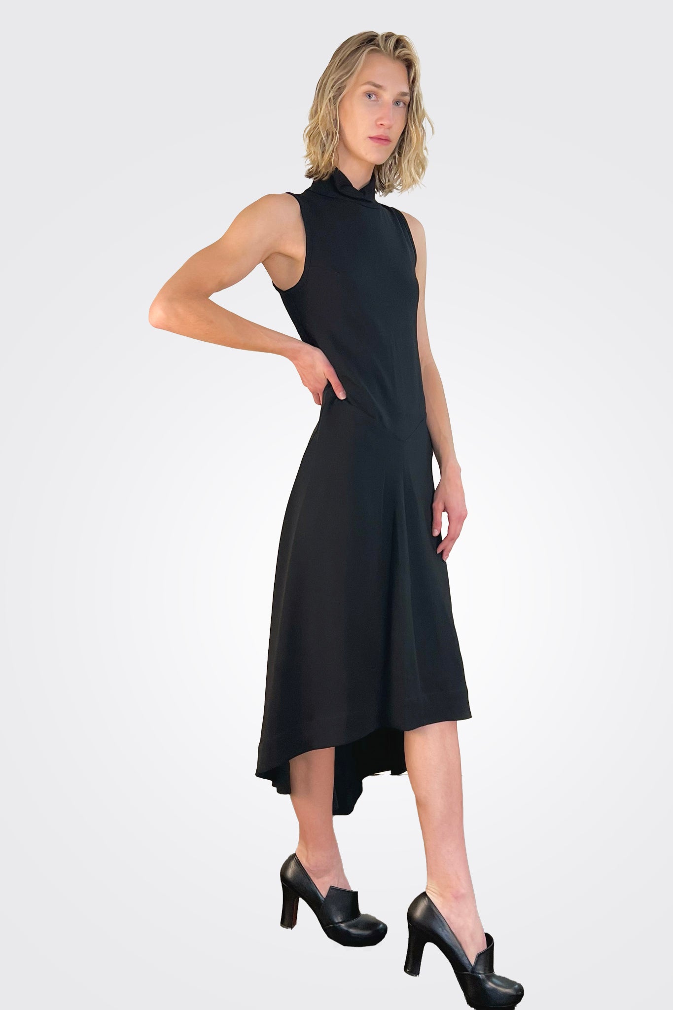 Hi Lo Flared Dress - Nero by Malloni — alternate view