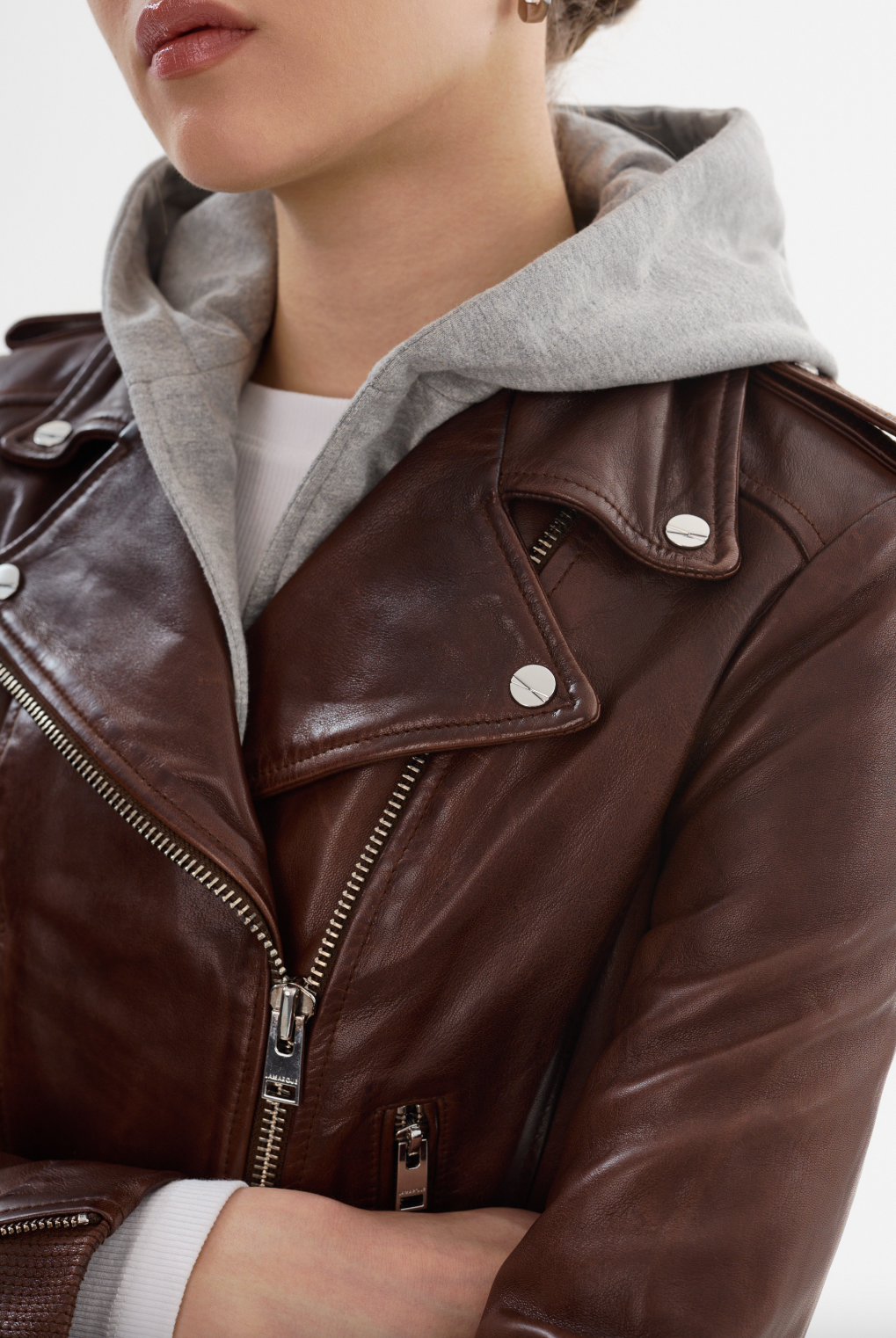 Holy Leather Biker Jacket - Chocolate Brown by LAMARQUE — alternate view