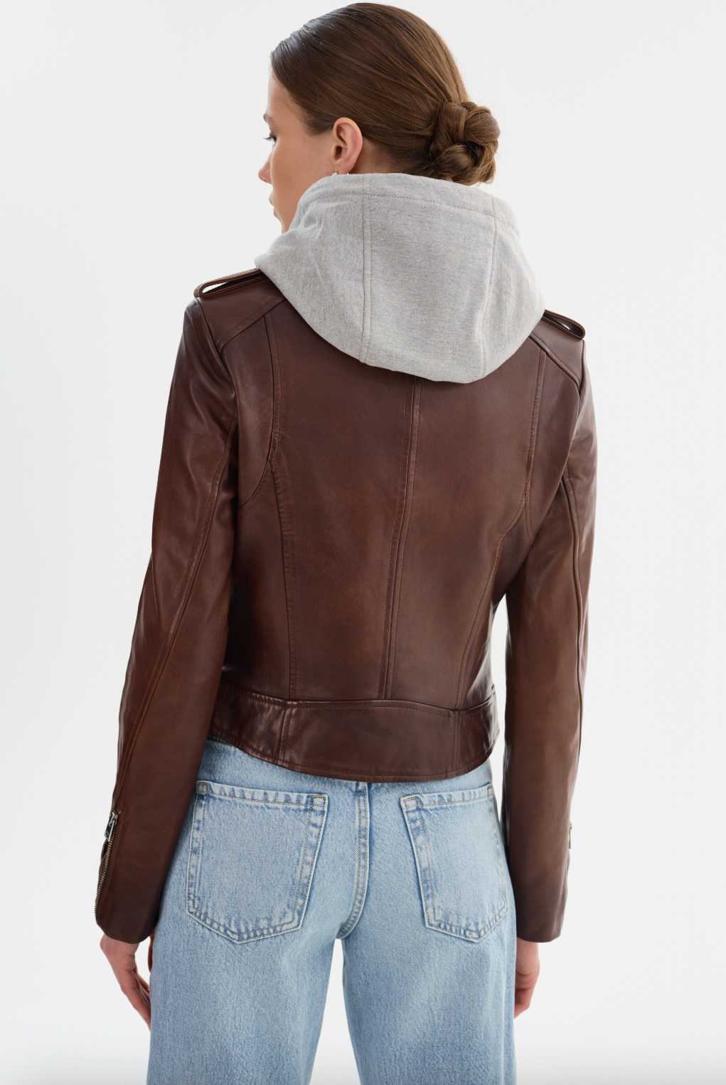 Holy Leather Biker Jacket - Chocolate Brown by LAMARQUE — view 3