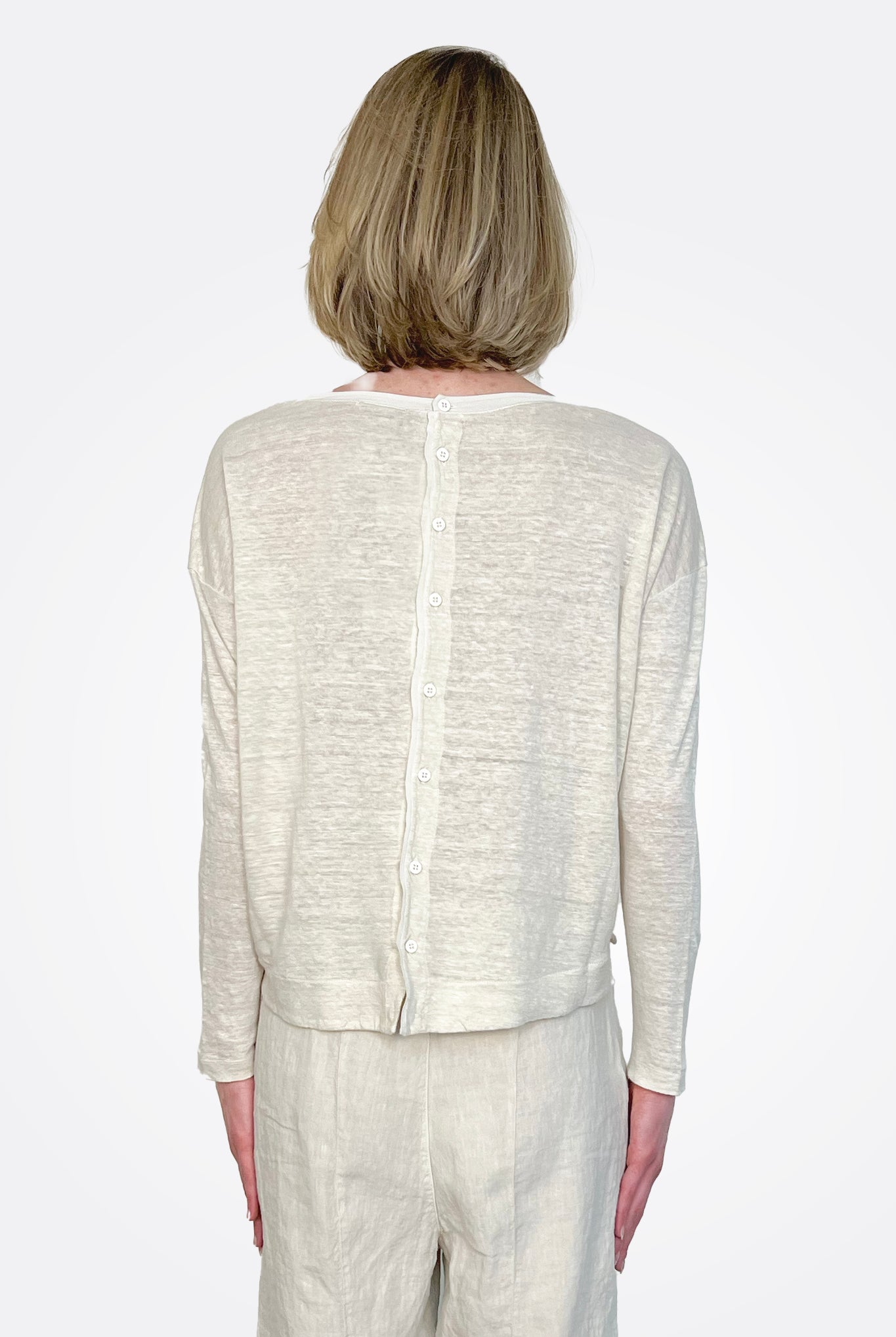 Long Sleeve Button Back Tee - Ivory by Transit Par-Such — alternate view