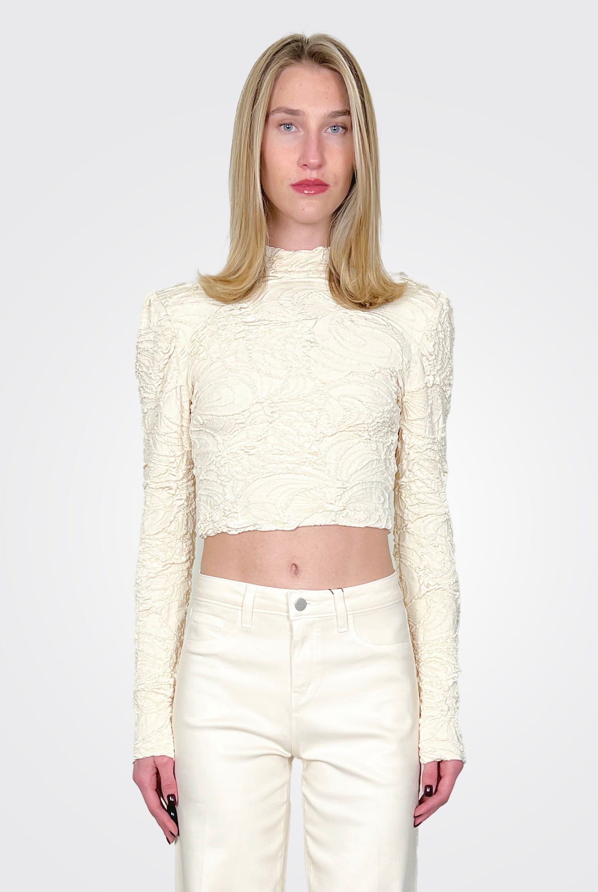 Jacquard Mock Neck Cropped Top - Bone by PatBo | 25 South Boutiques