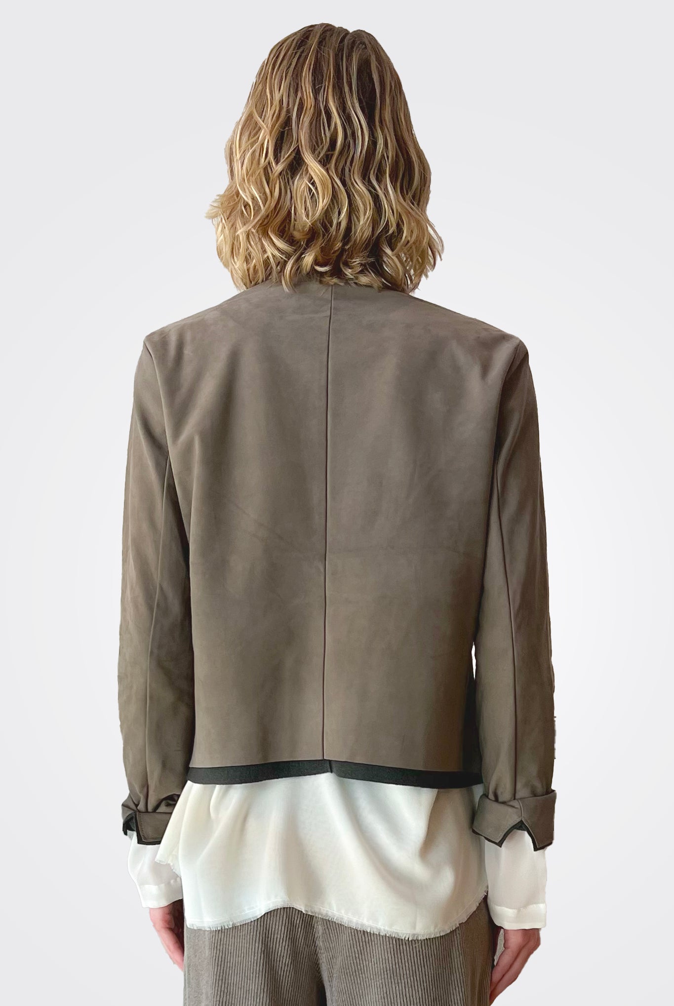 Short Zipped Waxed Leather Lined Jacket - Taupe by Transit Par-Such — view 5