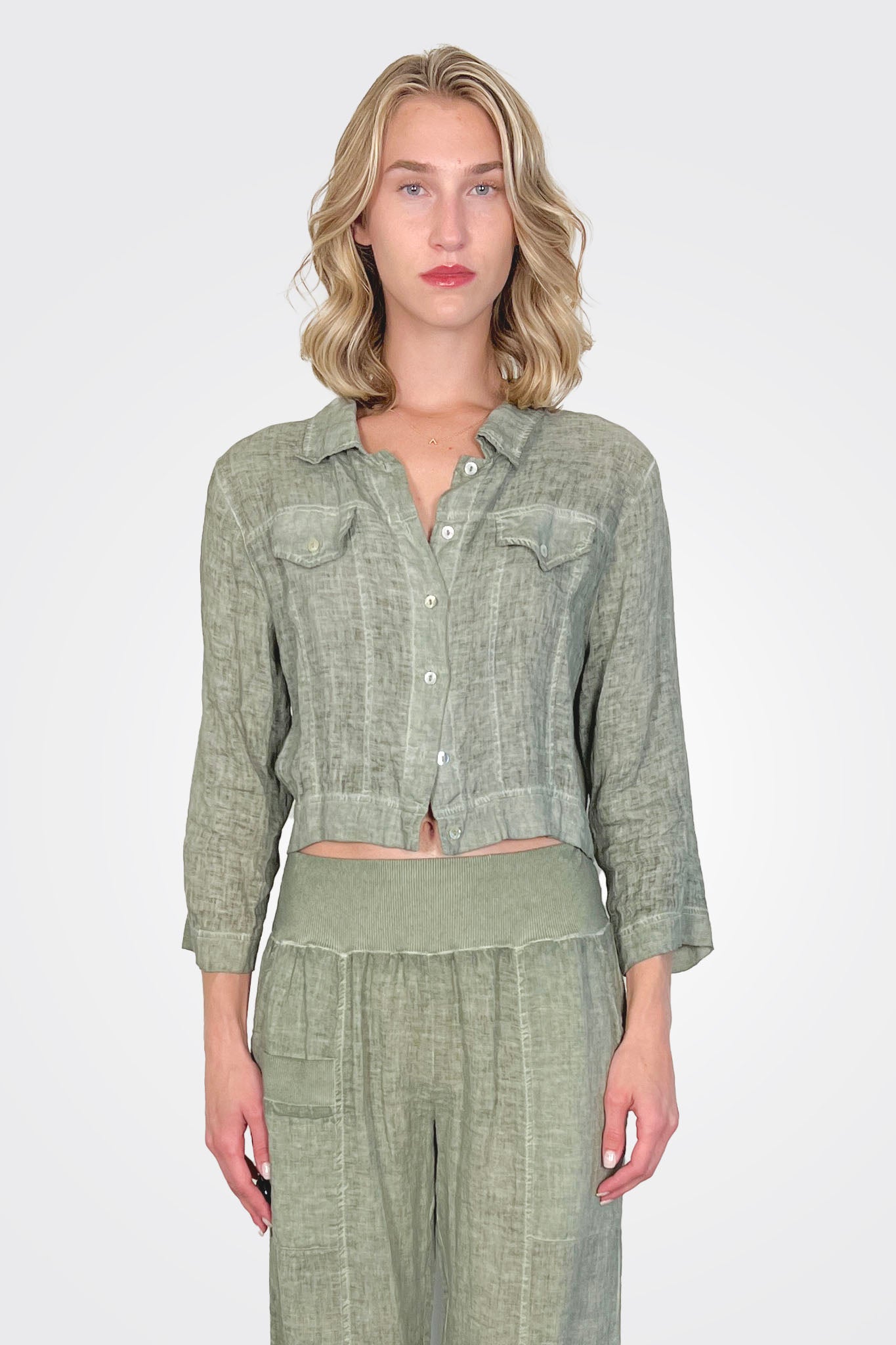 Cropped Button Jacket - Cactus by Inizio | 25 South Boutiques
