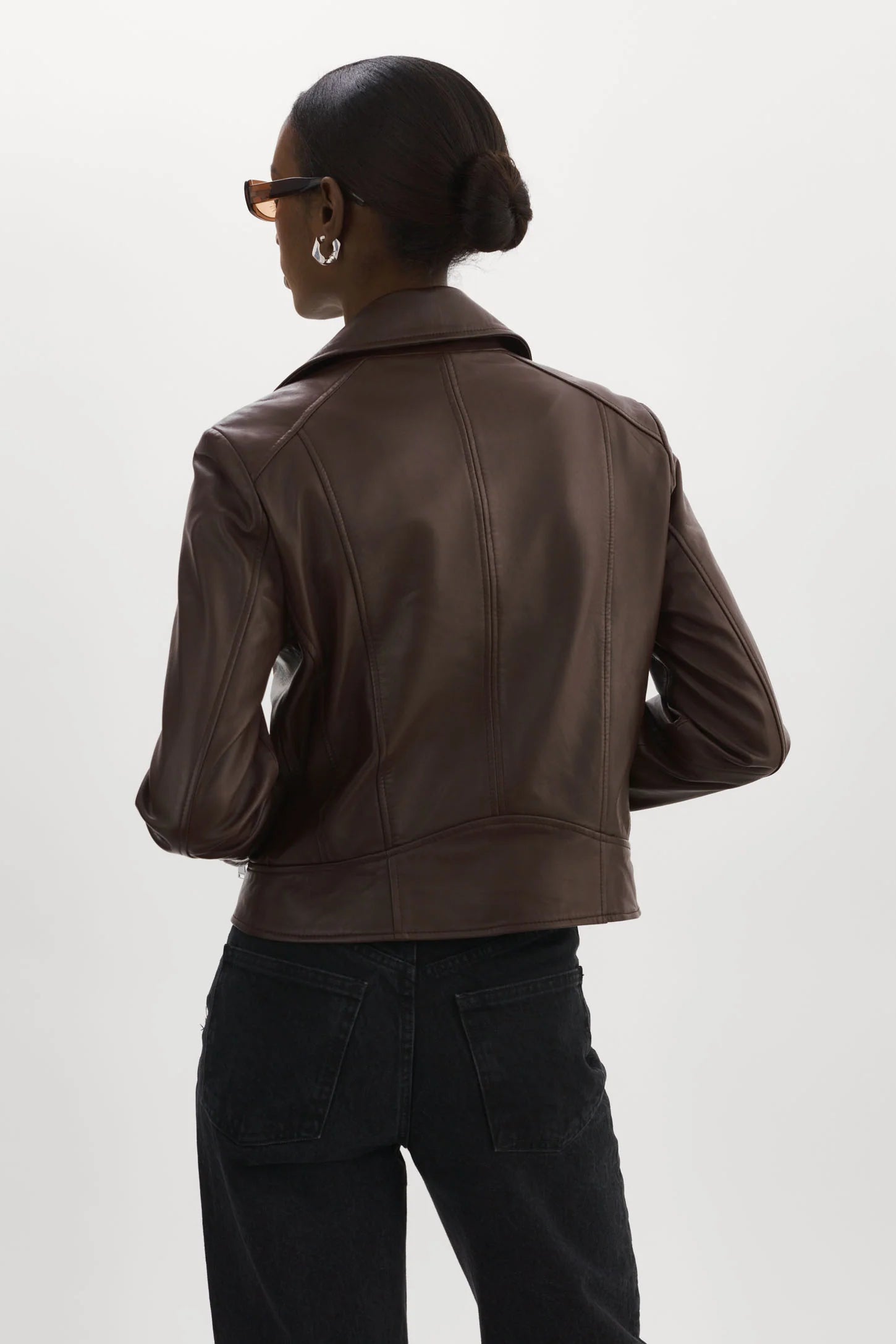 Kelsey Leather Biker Jacket - Mahogany by LAMARQUE — view 5