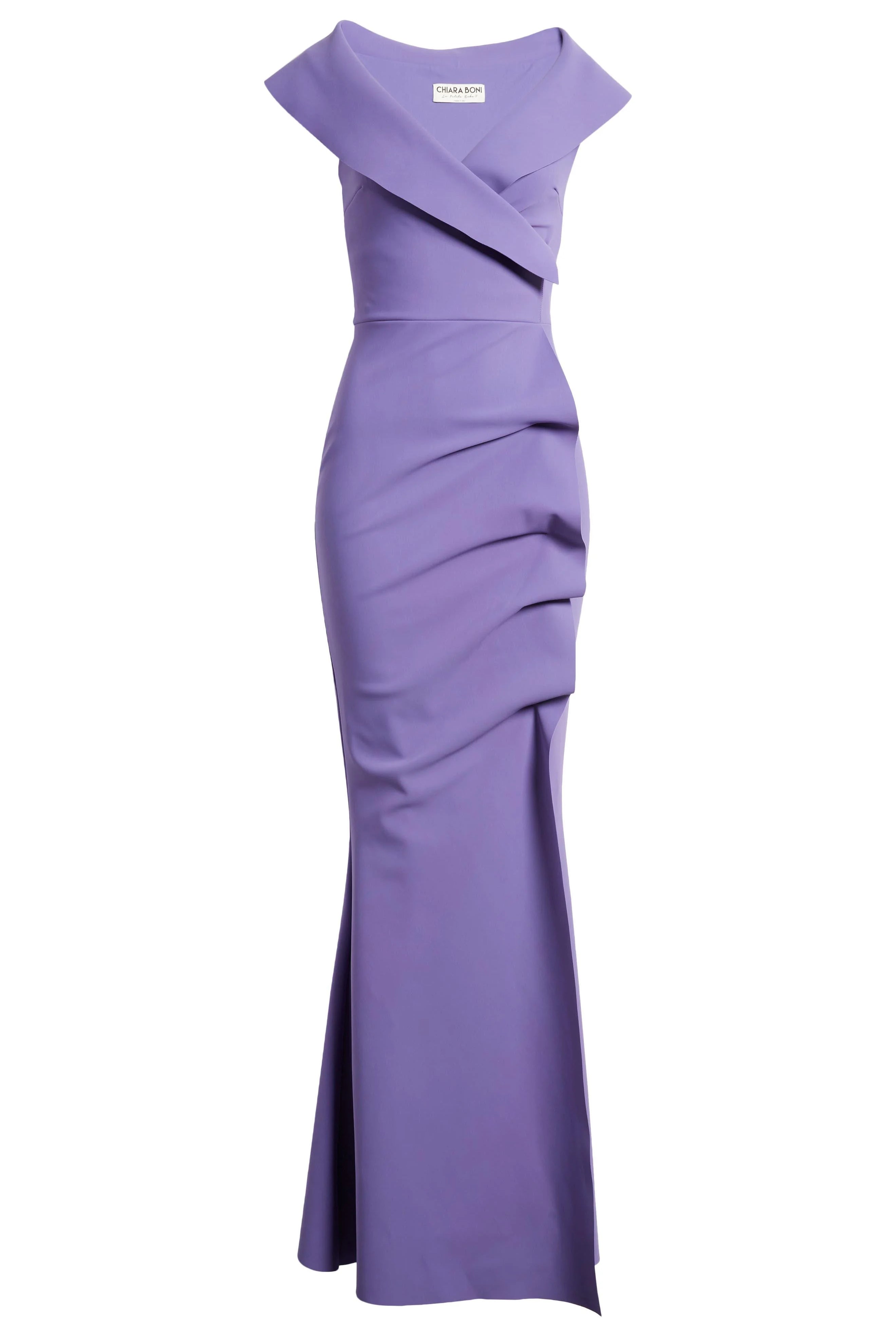 Norc Portrait Collar Mermaid Gown - Dark Lavender by Chiara Boni — view 4