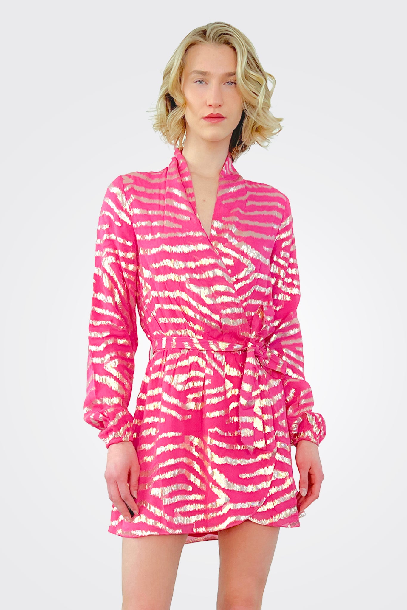 Lara Long Sleeve Mini Dress - Fuchsia by Rococo Sand — alternate view