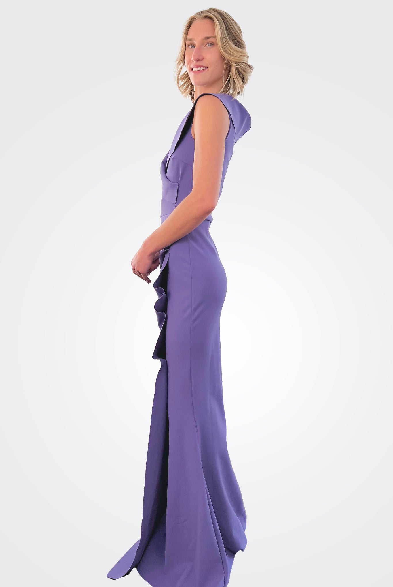 Norc Portrait Collar Mermaid Gown - Dark Lavender by Chiara Boni — alternate view