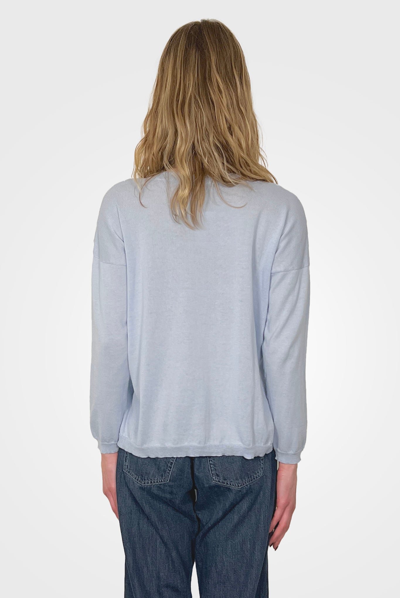 Long Sleeve Crew Neck Sweater - Light Blue by Private 0204 — alternate view