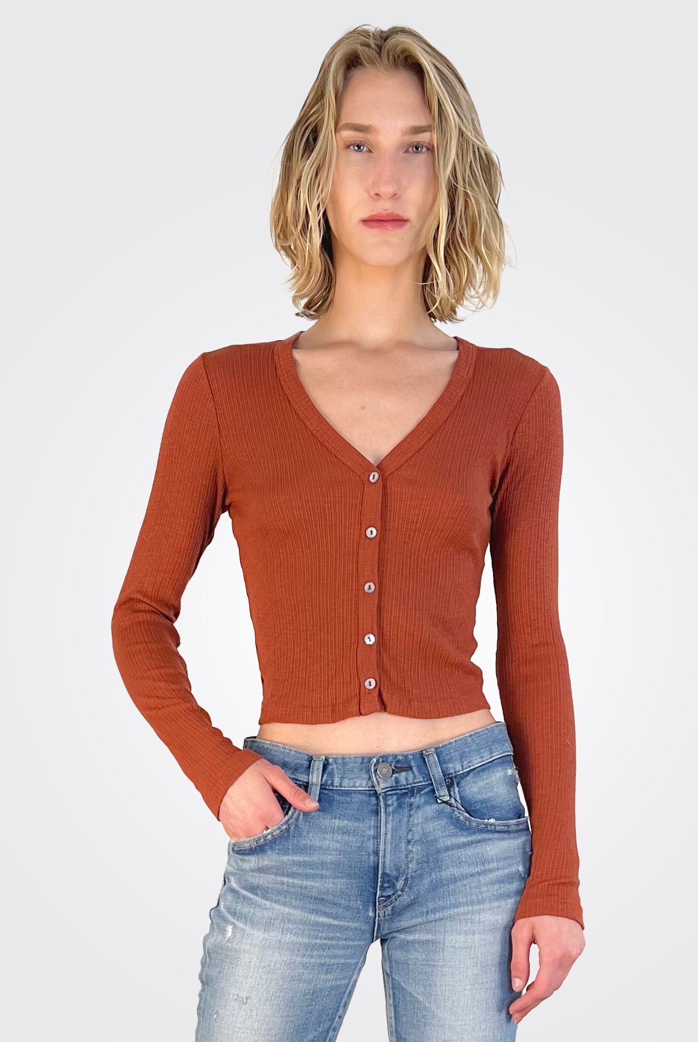 Lyla Ribbed Cardigan - Pecan by Michael Stars | 25 South Boutiques