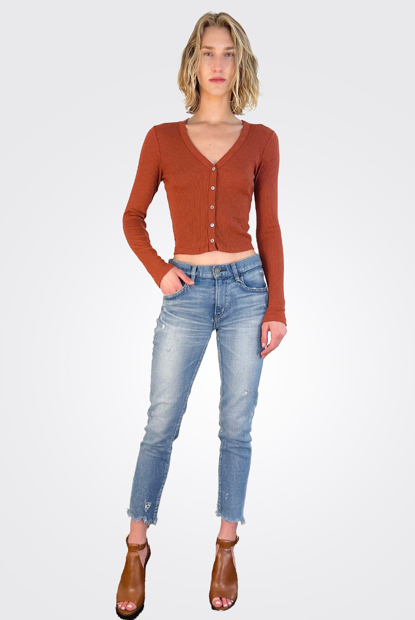 Lyla Ribbed Cardigan - Pecan by Michael Stars — view 3