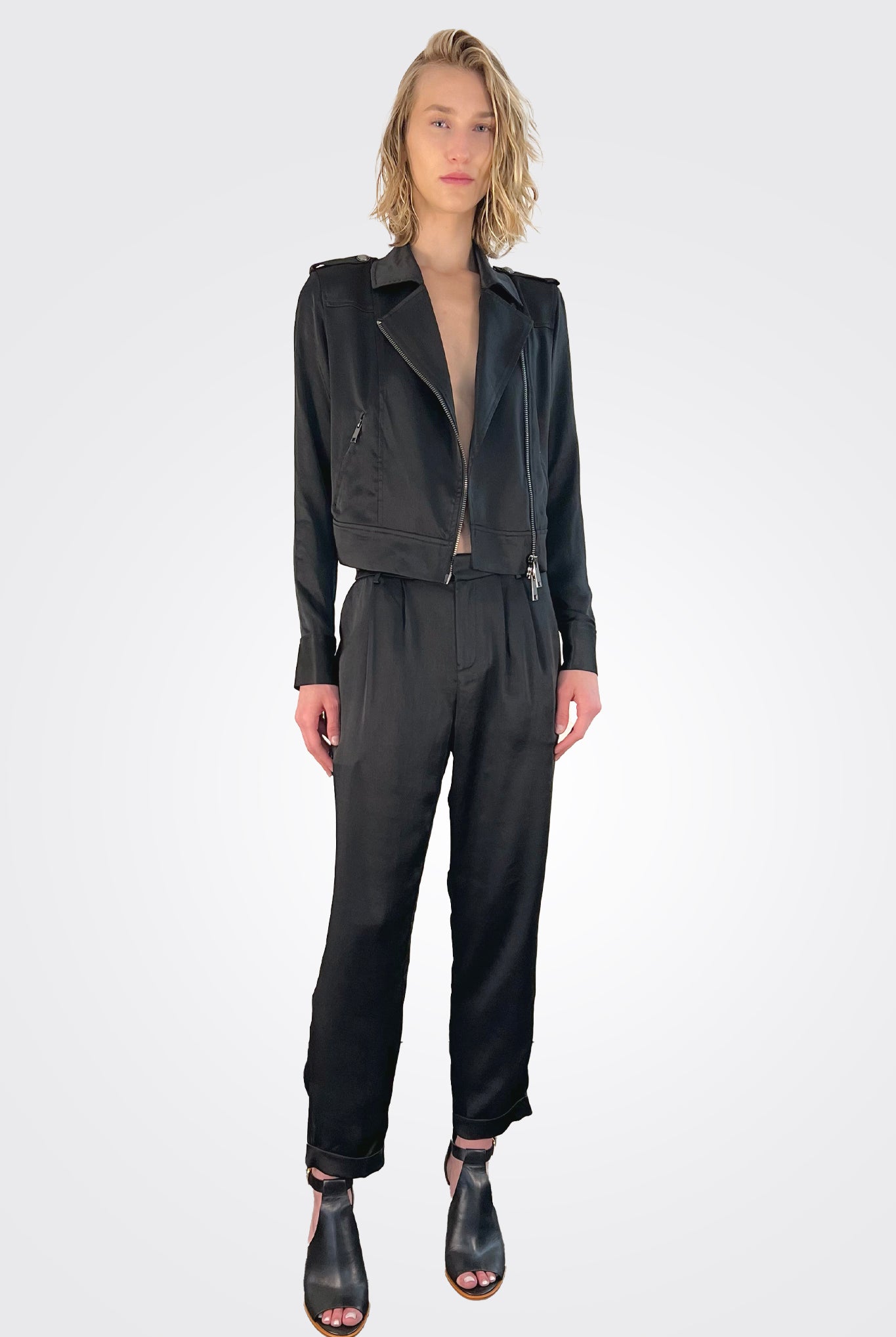 Madelyn Cuffed Crop Satin Pants - Black by Ramy Brook | 25 South Boutiques