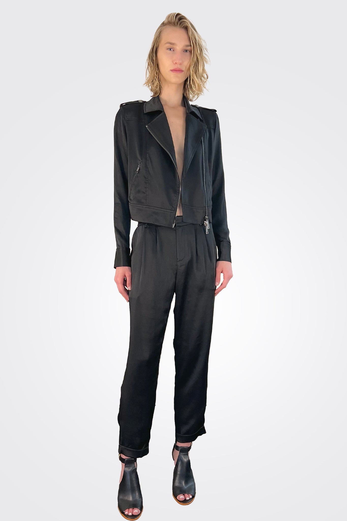 Madelyn Cuffed Crop Satin Pants - Black by Ramy Brook | 25 South Boutiques