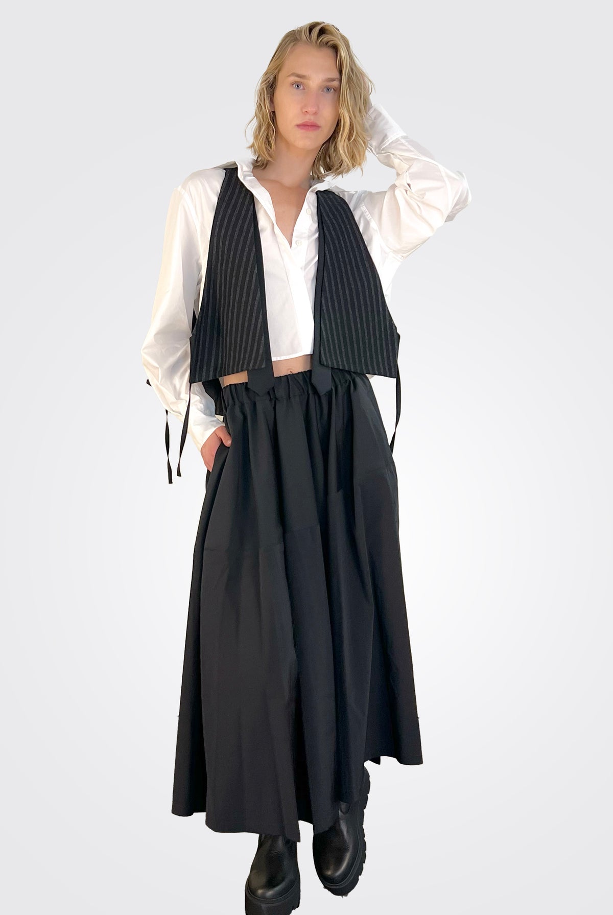 Pinstripe Vest - Nero by Malloni — view 4