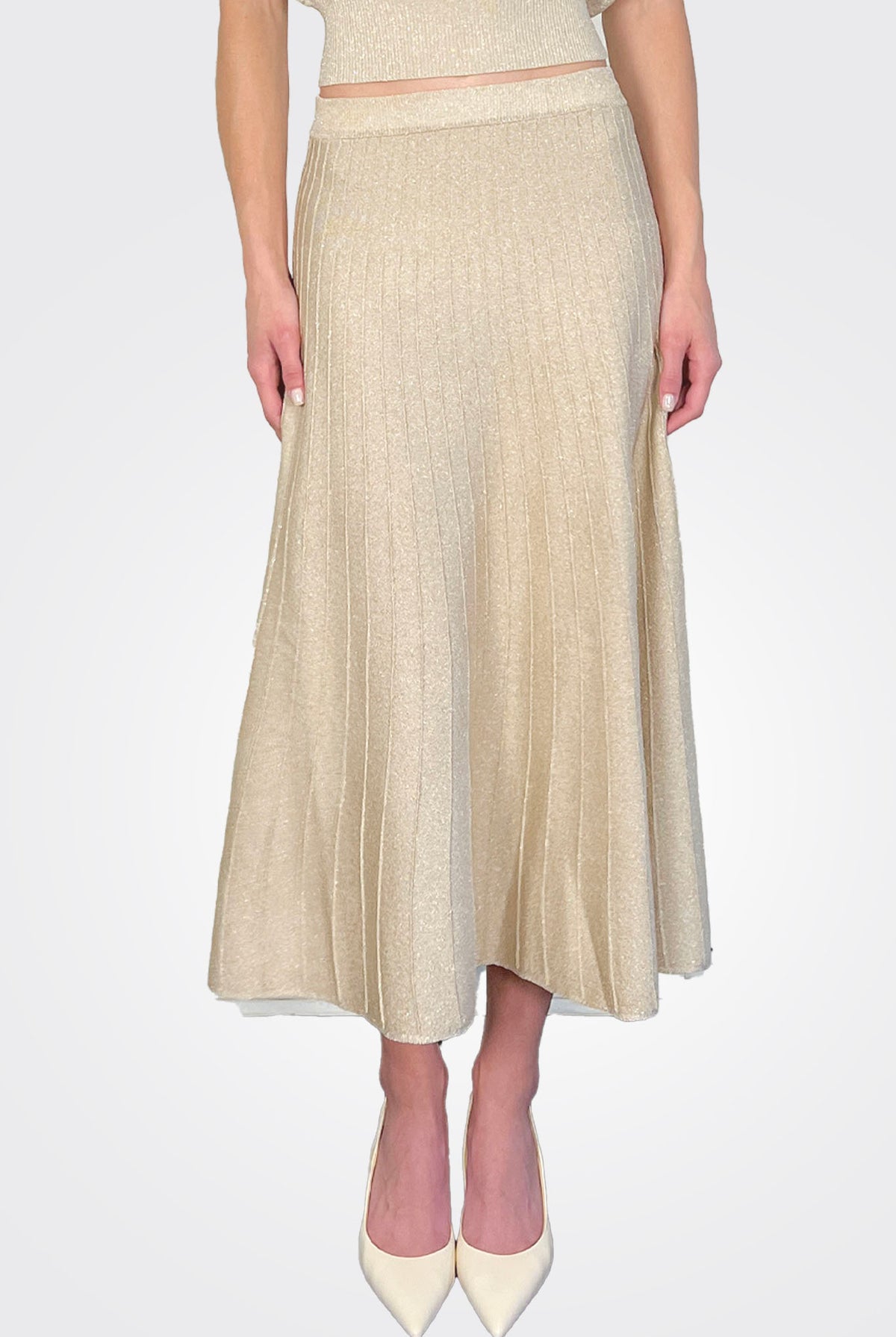 Crusca Lurex Knit Midi Skirt - Neutral by Marella — alternate view